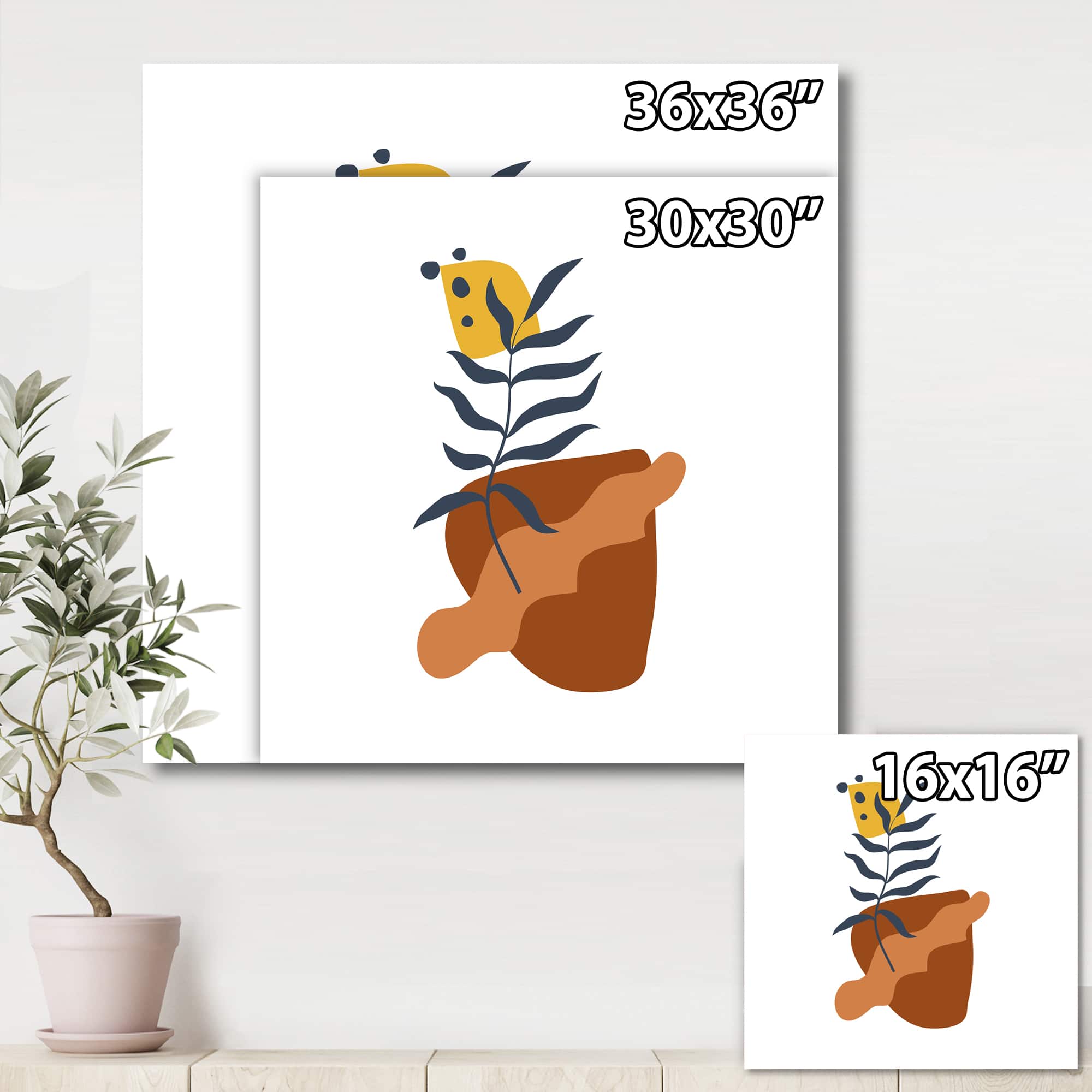 Designart - Elementary Shapes With Abstract Flowers Plants VI - Modern Canvas Wall Art Print