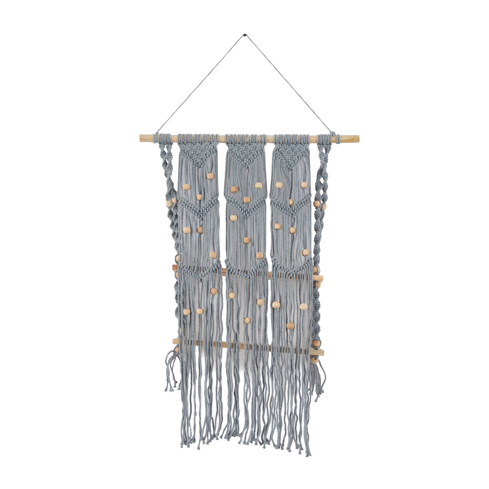 Gray Cotton Handmade 2 Shelves Macrame Wall Shelf 25" x 6" x 47"