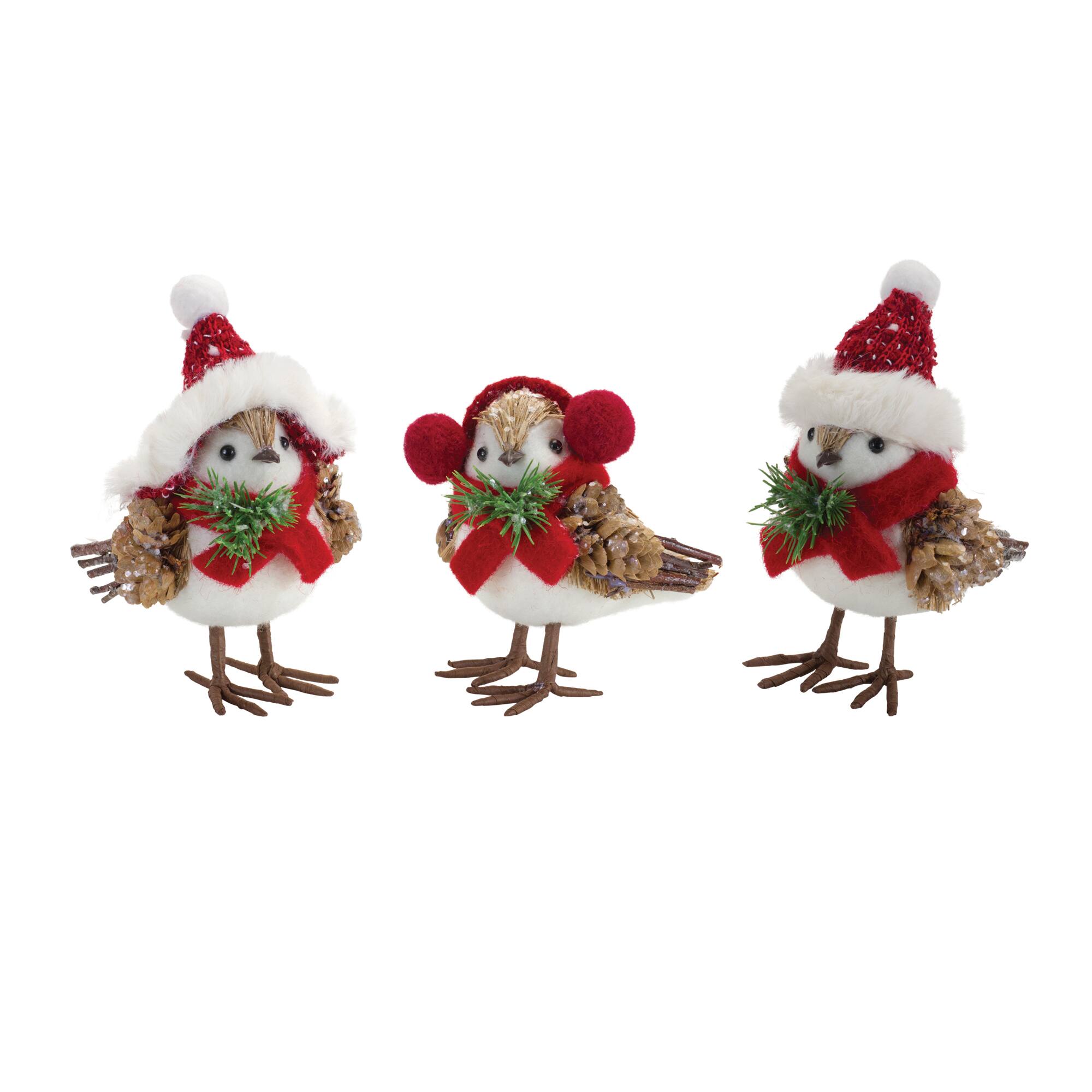 Winter Bird Shelf Sitter with Natural Accents, 4 Pack of 3