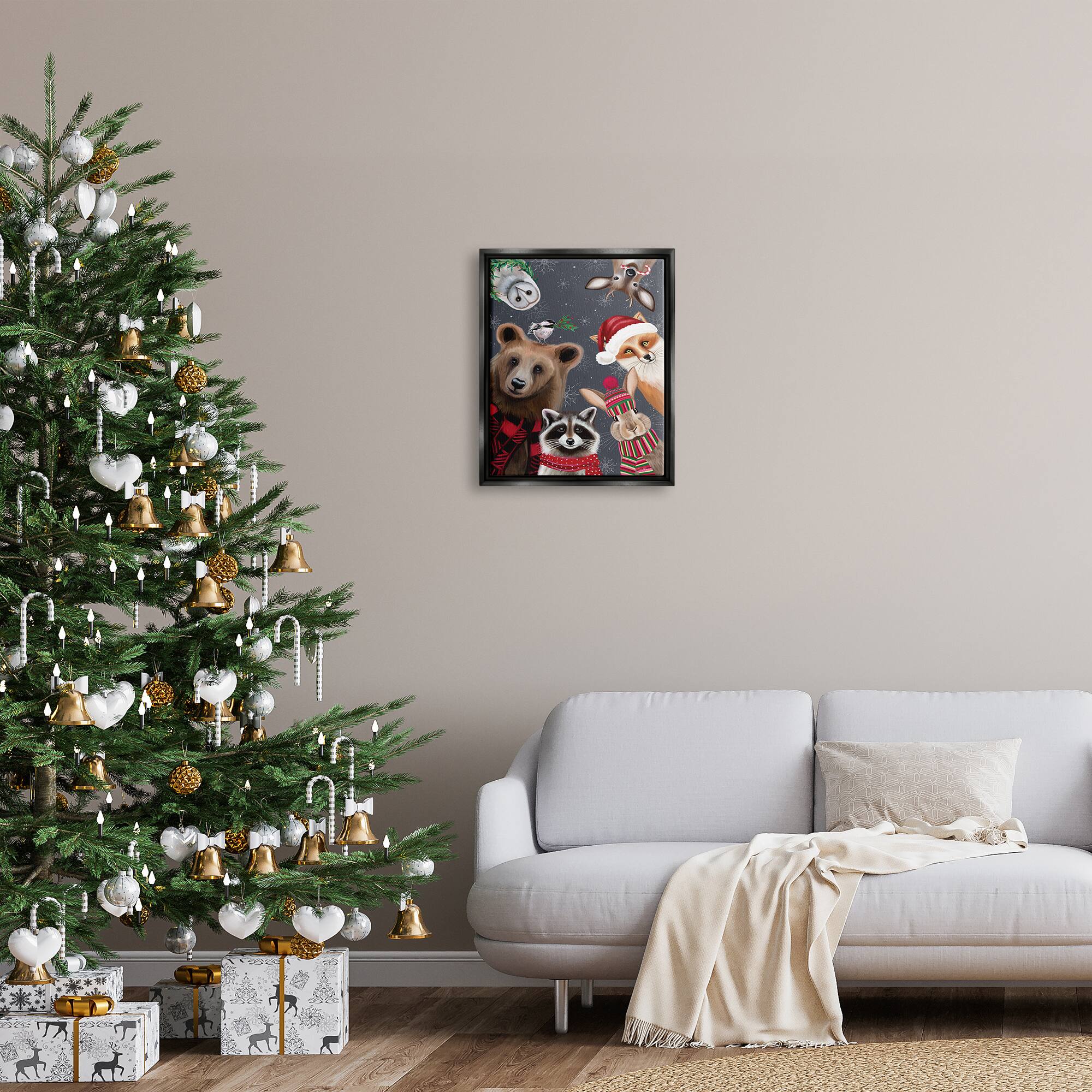 Stupell Industries Cozy Woodland Creatures Patterned Framed Floater Canvas Wall Art