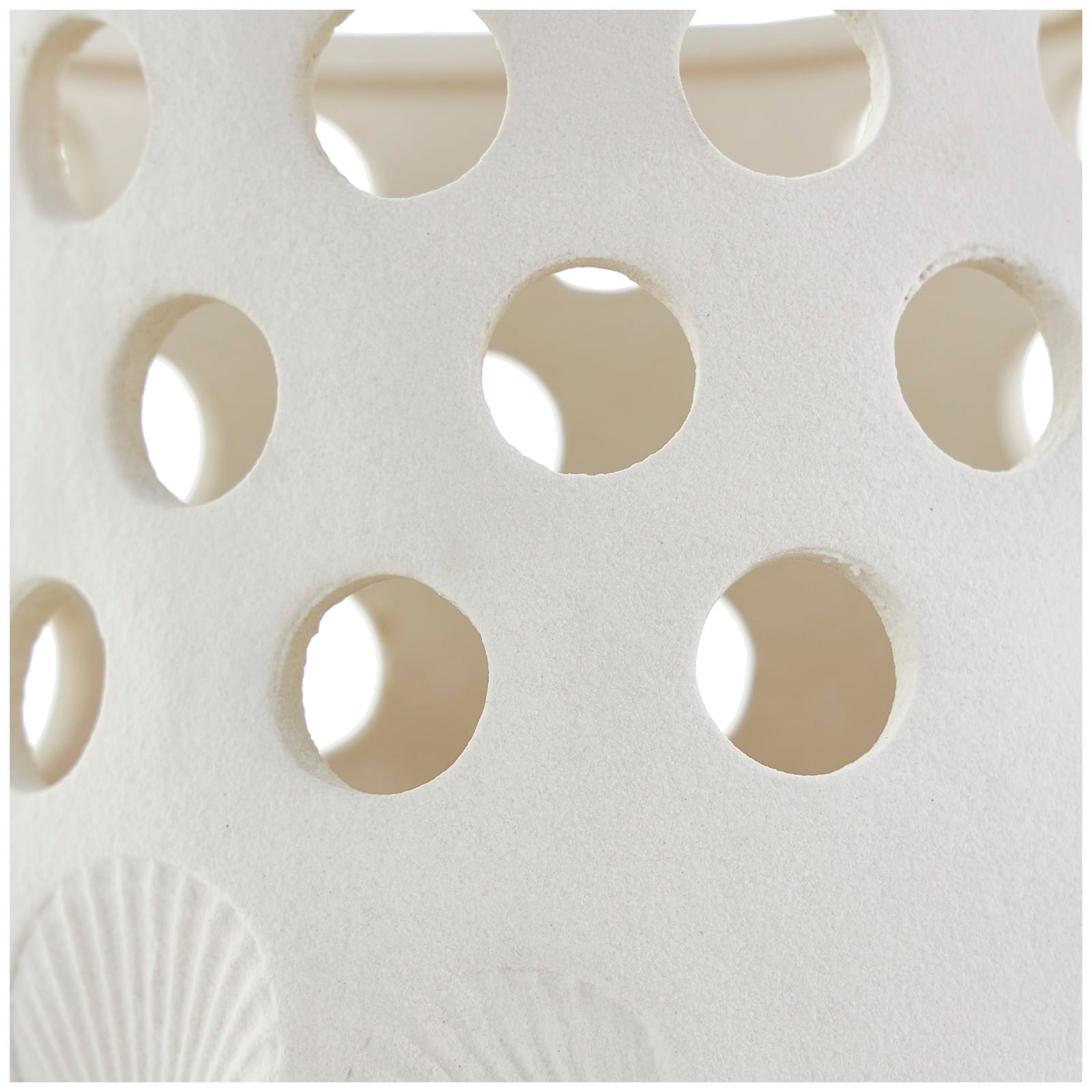 10" White Ceramic Shell Vase with Circular Cutouts