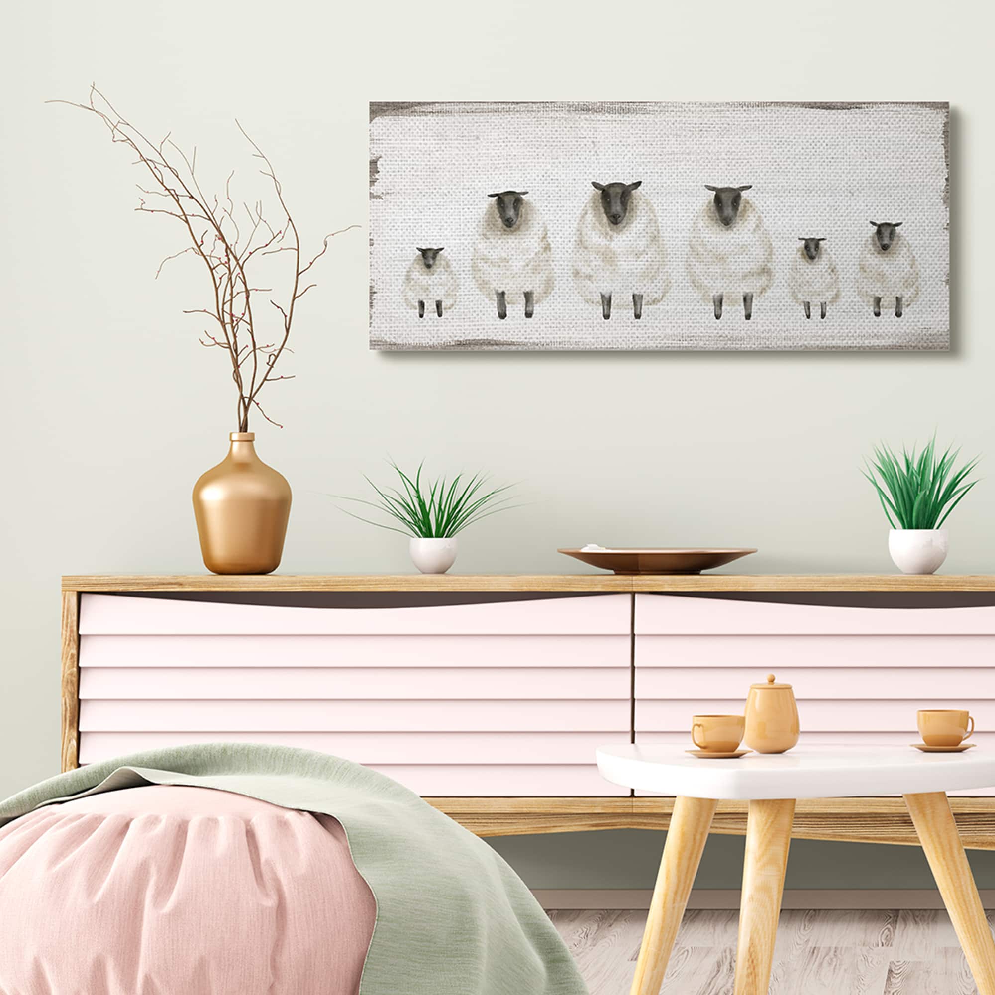 Stupell Industries Fluffy Farm Sheep Herd Rustic Country Animals Canvas Wall Art