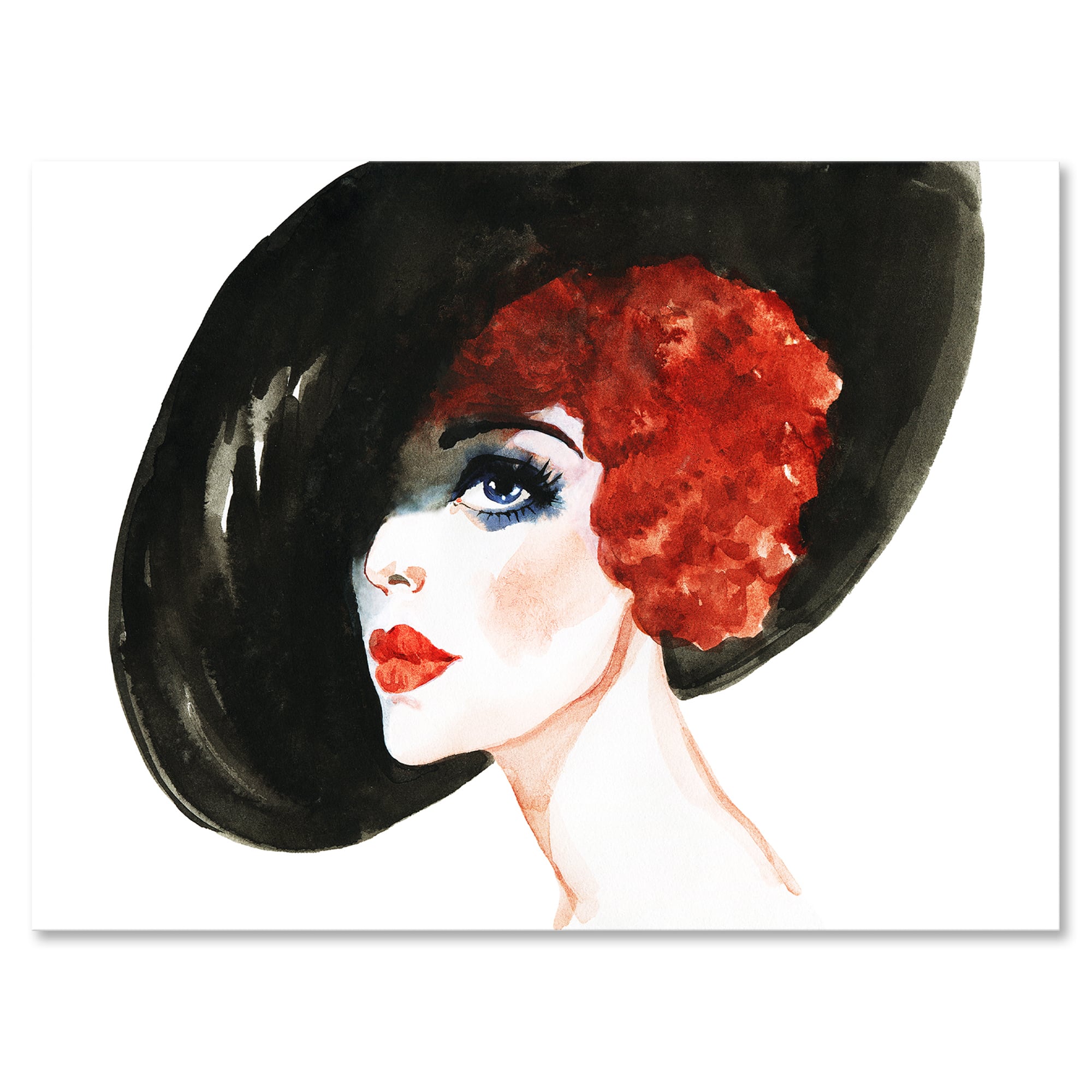 Designart - Red Head Lady In Hat Portrait of Woman - Modern Canvas Wall Art Print