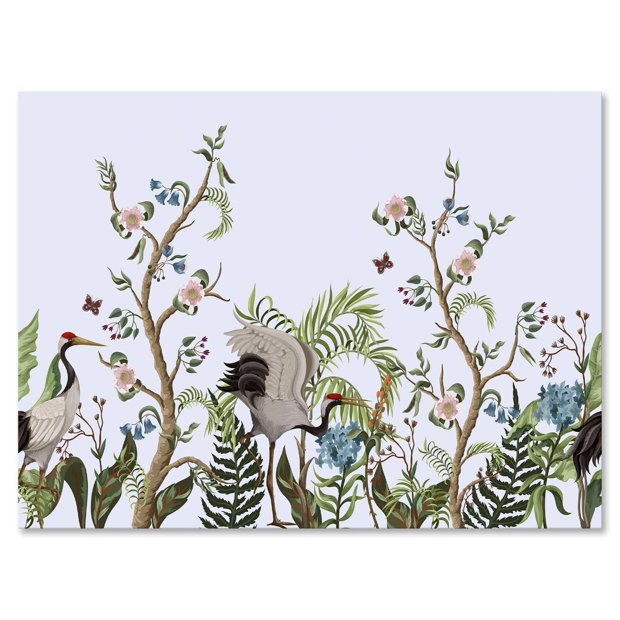 Designart - Border With Cranes & Peonies In Chinoiserie Style - Traditional Canvas Wall Art Print