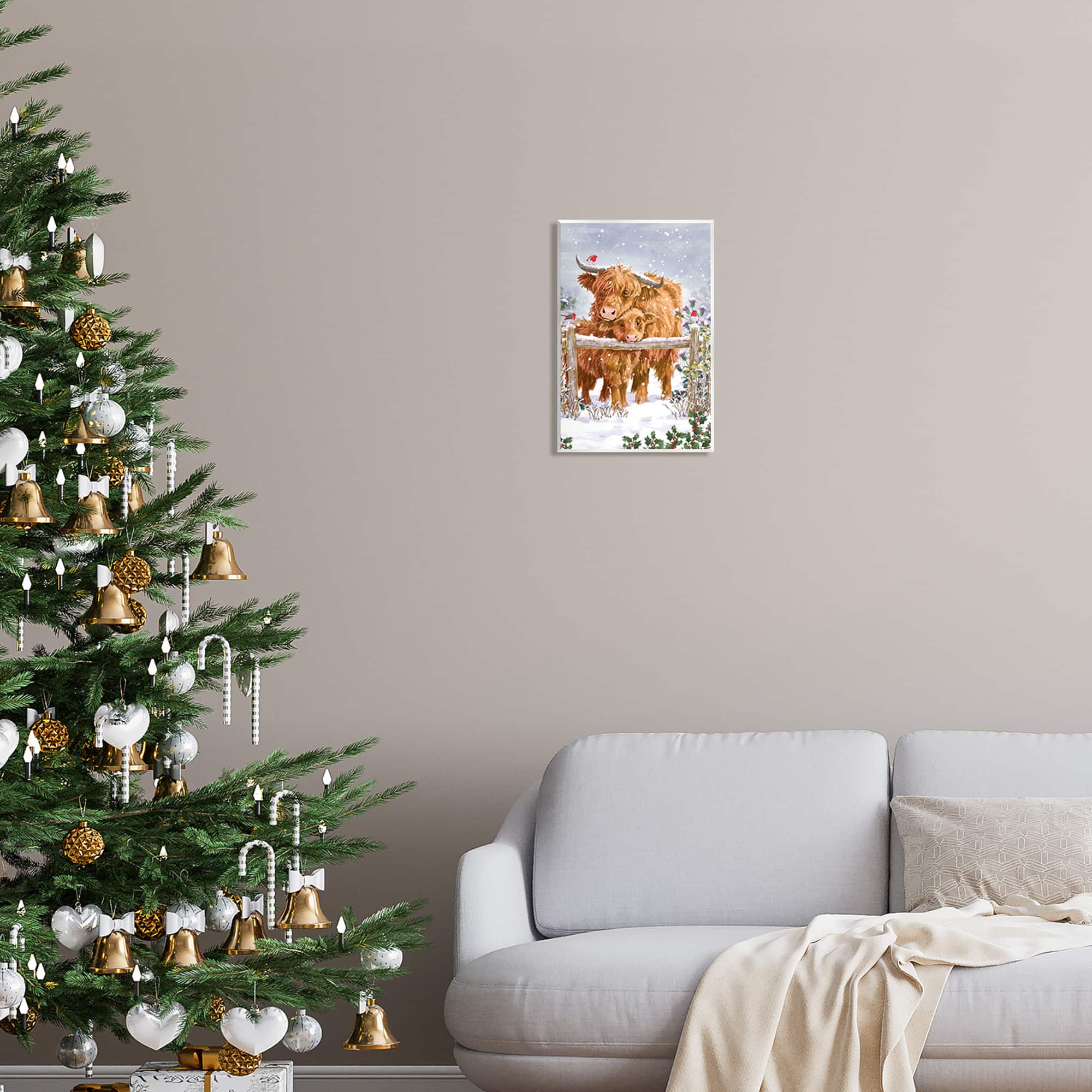 Stupell Industries Winter Cattle Cuddling Snow Scene Wall Plaque Art