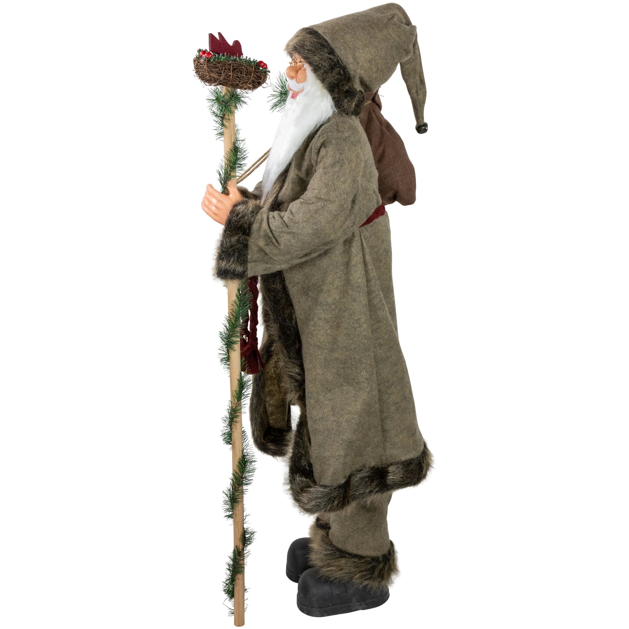 4ft. Olive Green & Burgundy Red Standing Santa Claus with Gift Bag Christmas Figure
