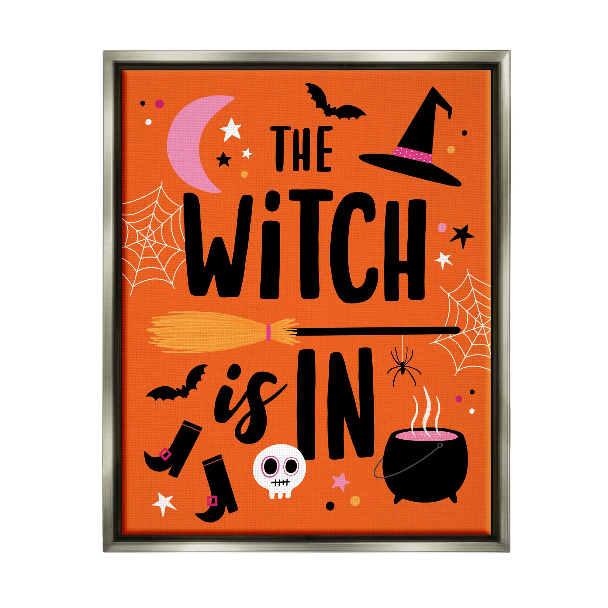 Stupell Industries Witch Is In Bold Cauldron Phrase Framed Floater Canvas Wall Art
