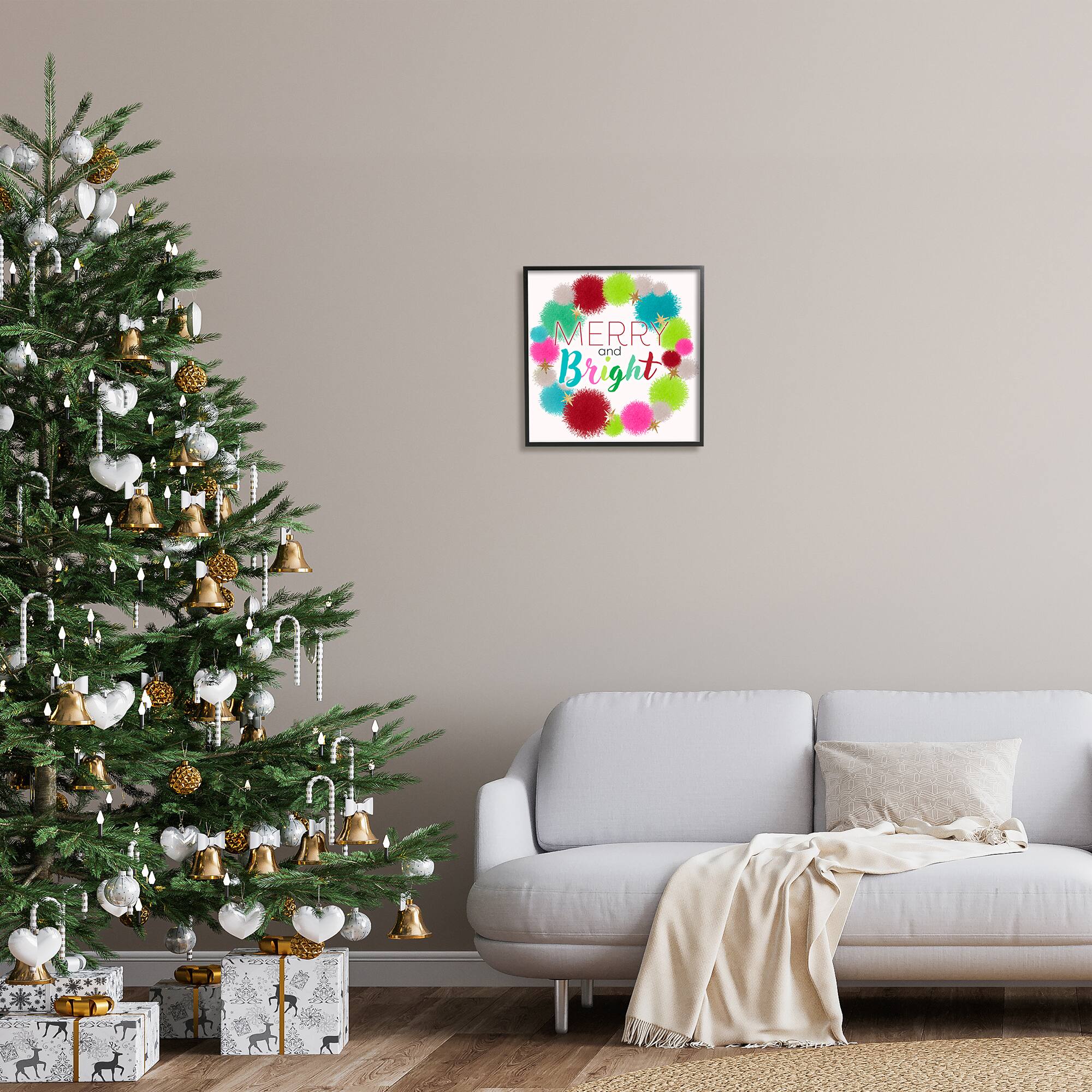 Stupell Industries Merry & Bright Fun Wreath Framed Giclee Art