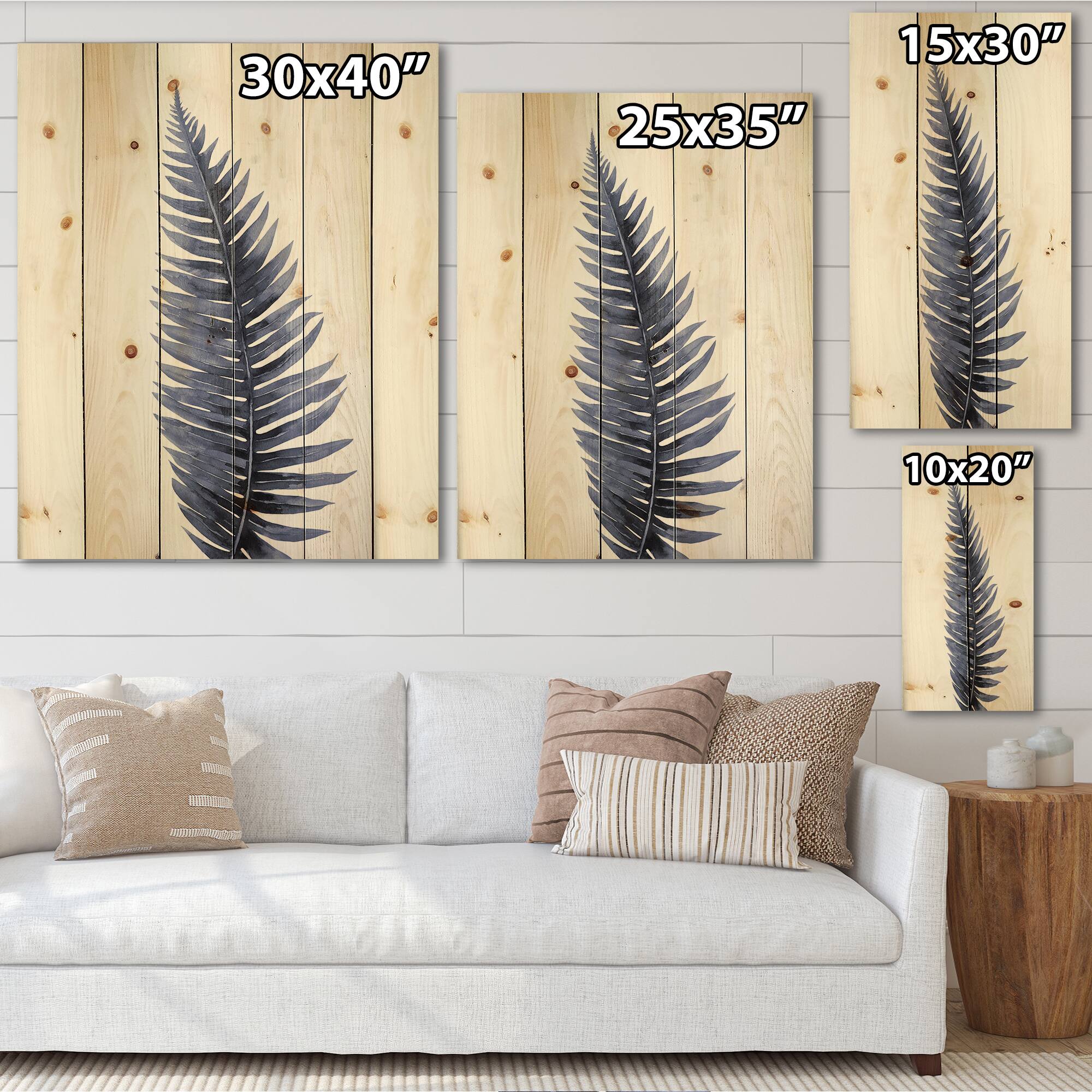 Designart - Tropical Blue Watercolour Leaves II - Bohemian & Eclectic Print on Natural Pine Wood