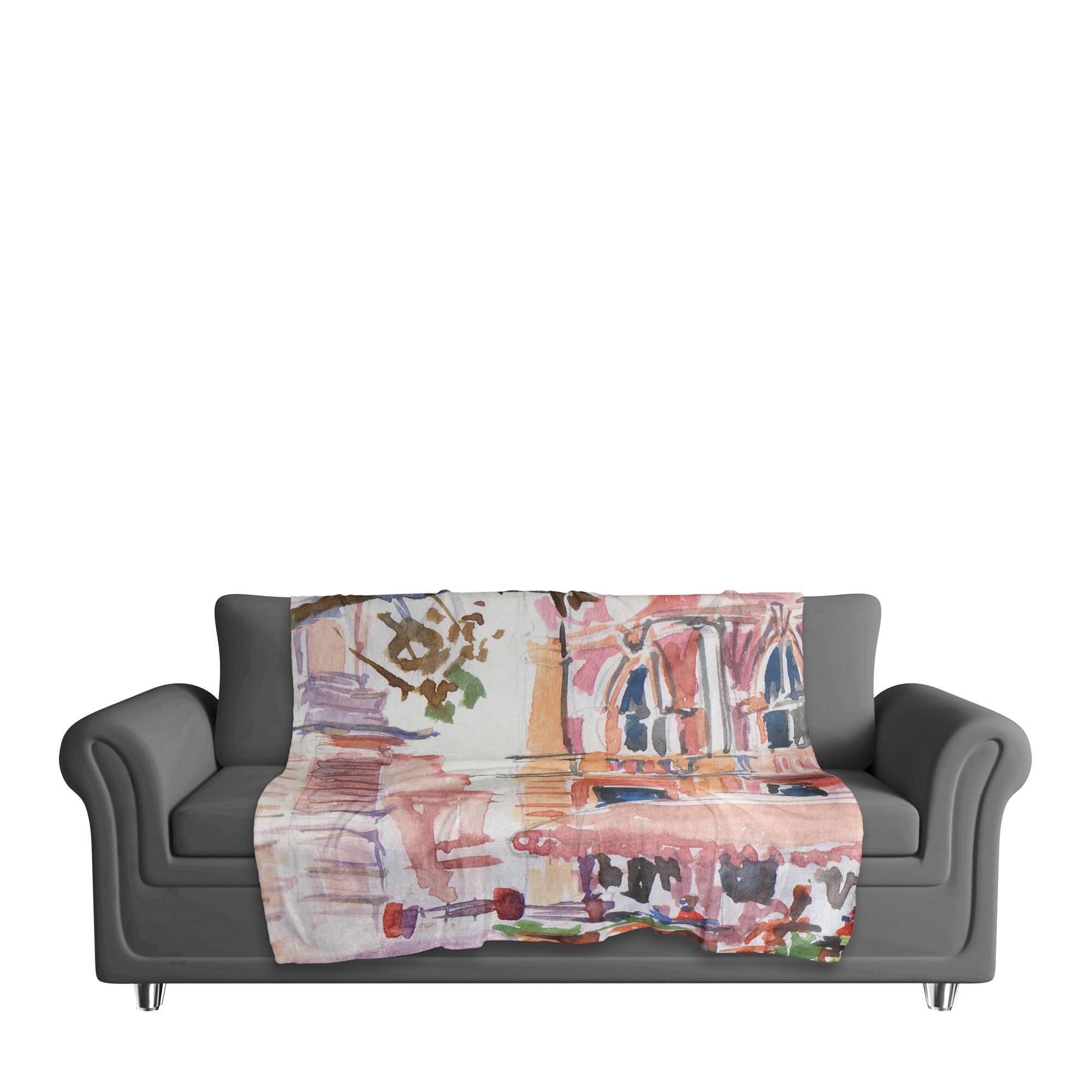 Watercolor Street Scene 50" x 60" Coral Fleece Blanket