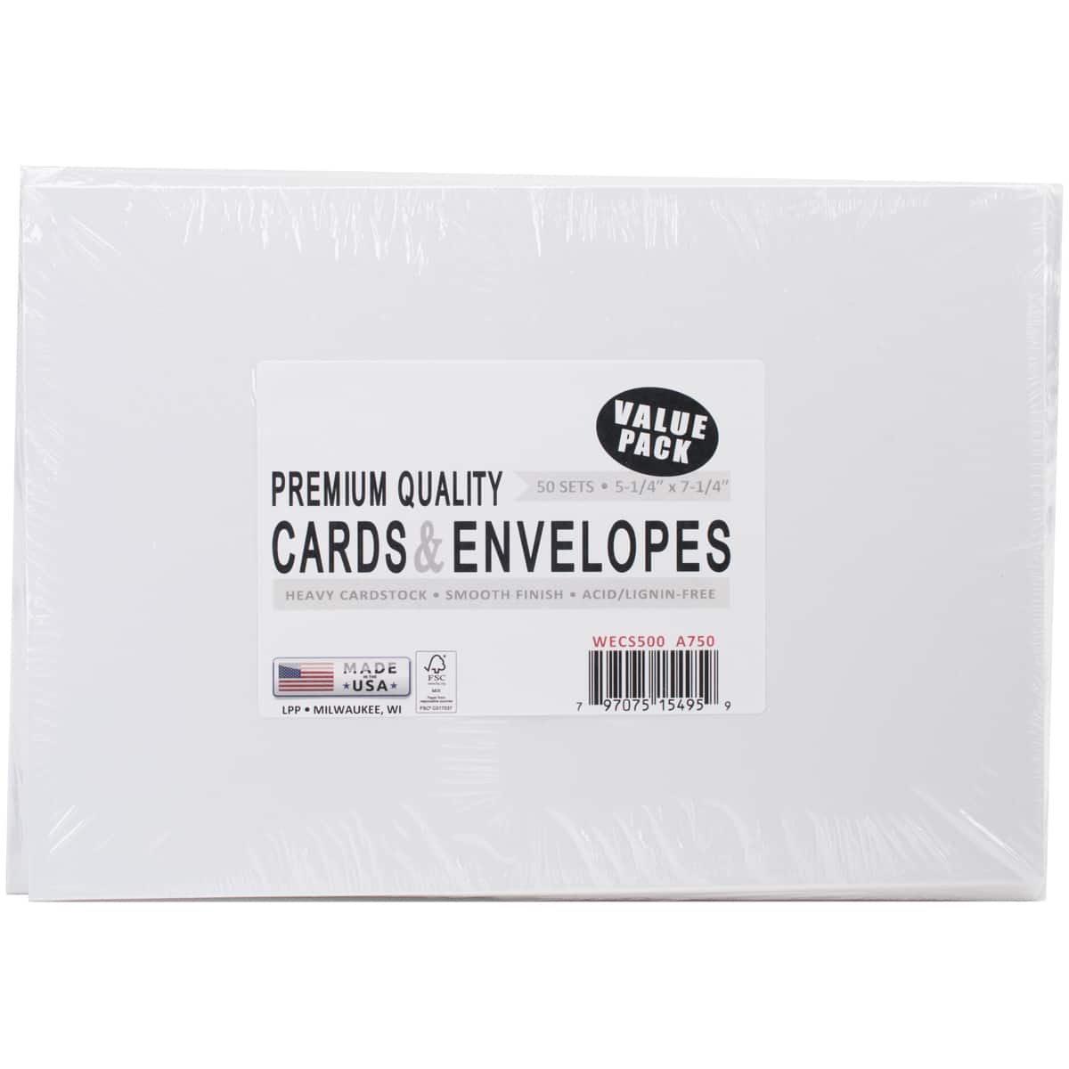 Leader Paper Products White A7 Greeting Cards With Envelopes, 50ct.