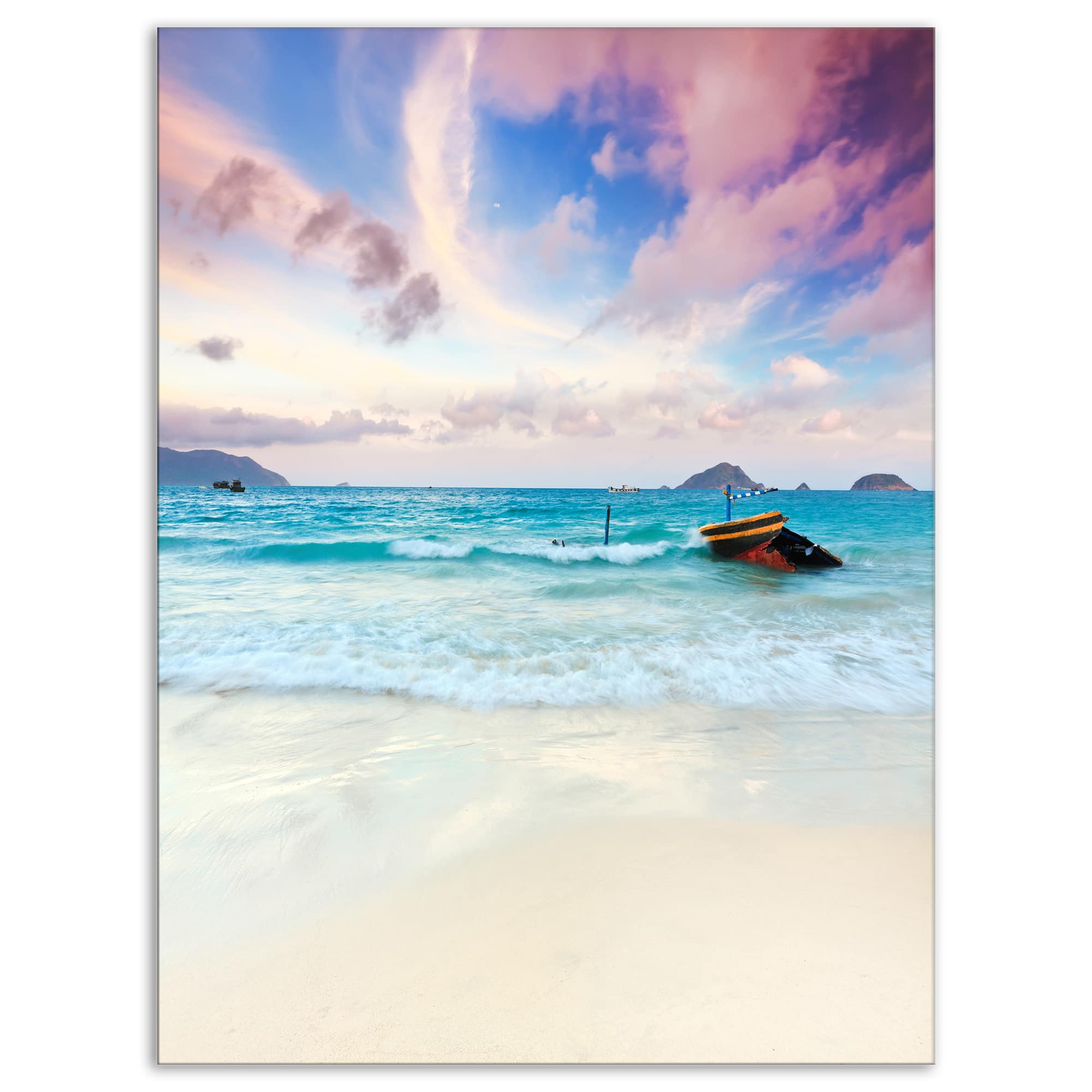 Designart - Exotic Seashore Sunset Over Blue Sea - Extra Large Seascape Art Canvas