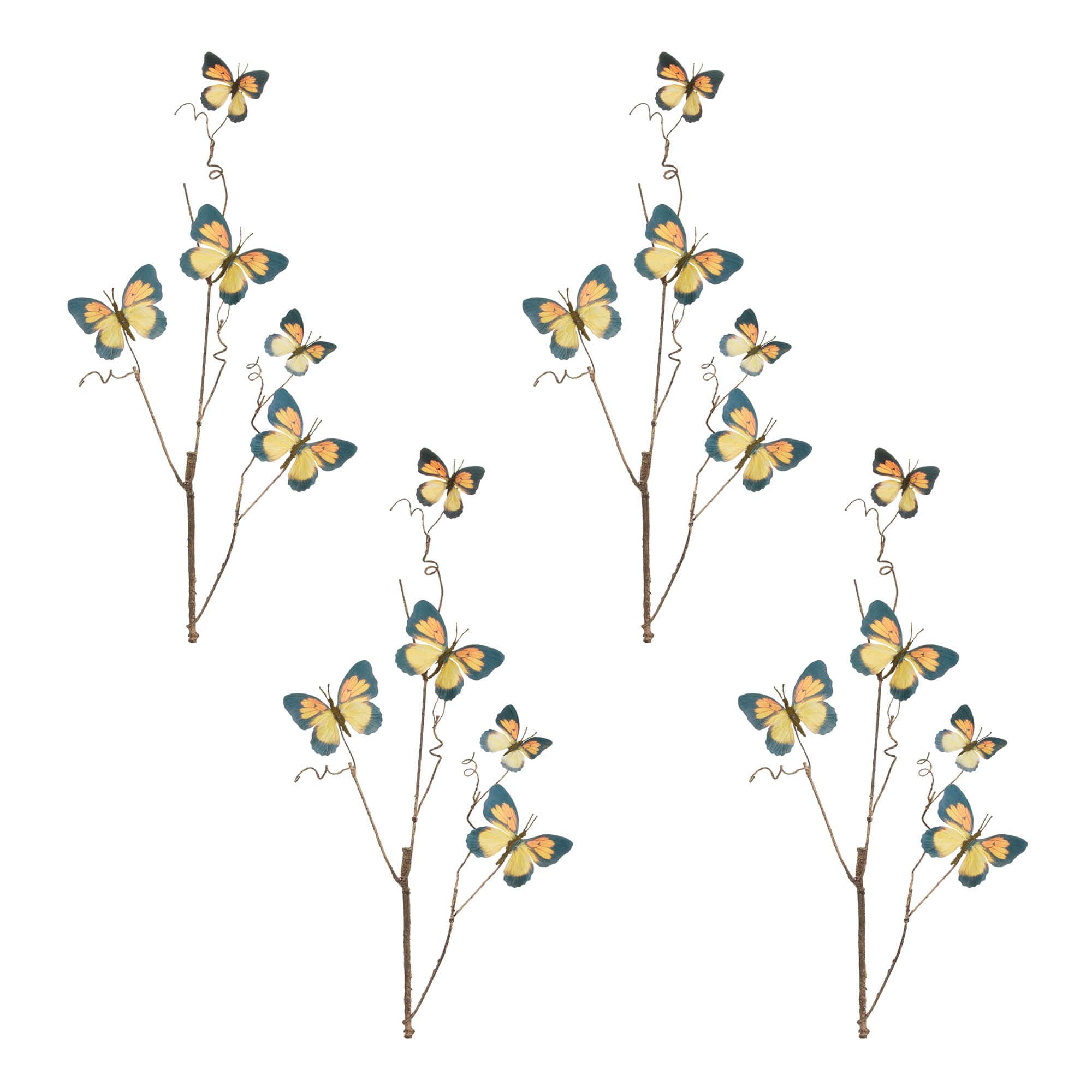 28" Blue & Yellow Hues Butterfly Twig Sprays, 4ct.