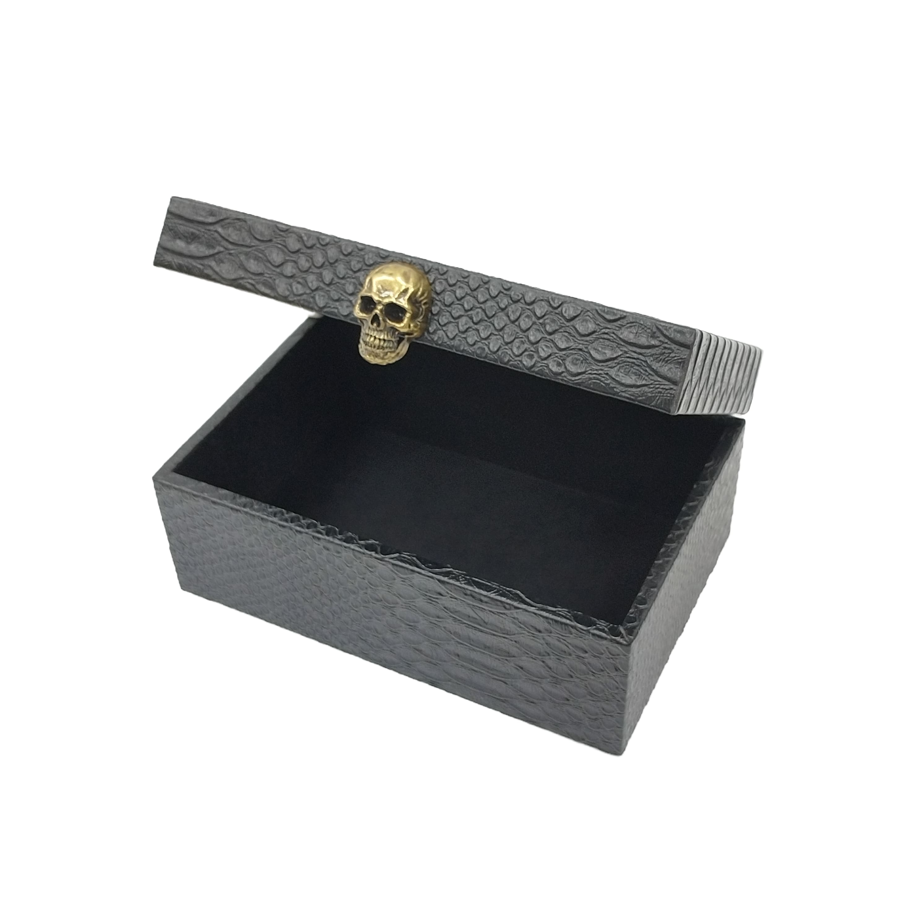 Black Faux Crocodile Embossed Decorative Box with Skull by Ashland®