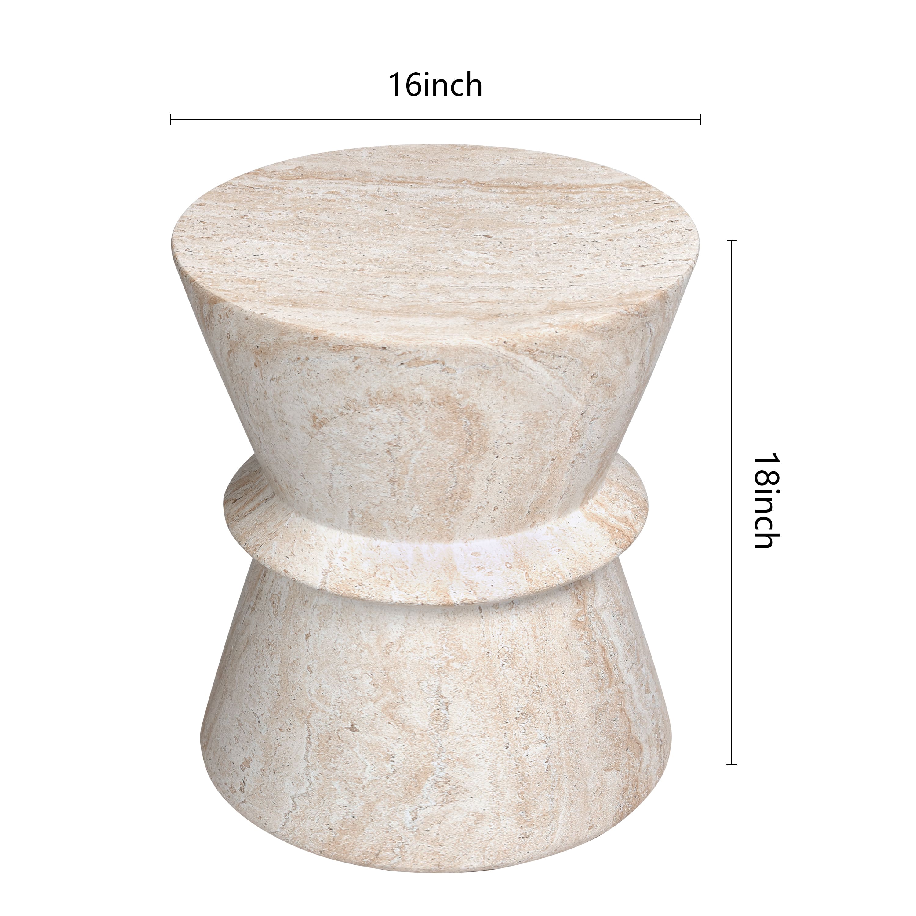 Empire Art Direct 18" Hourglass Travertine Stone Finish MGO Side Accent Table