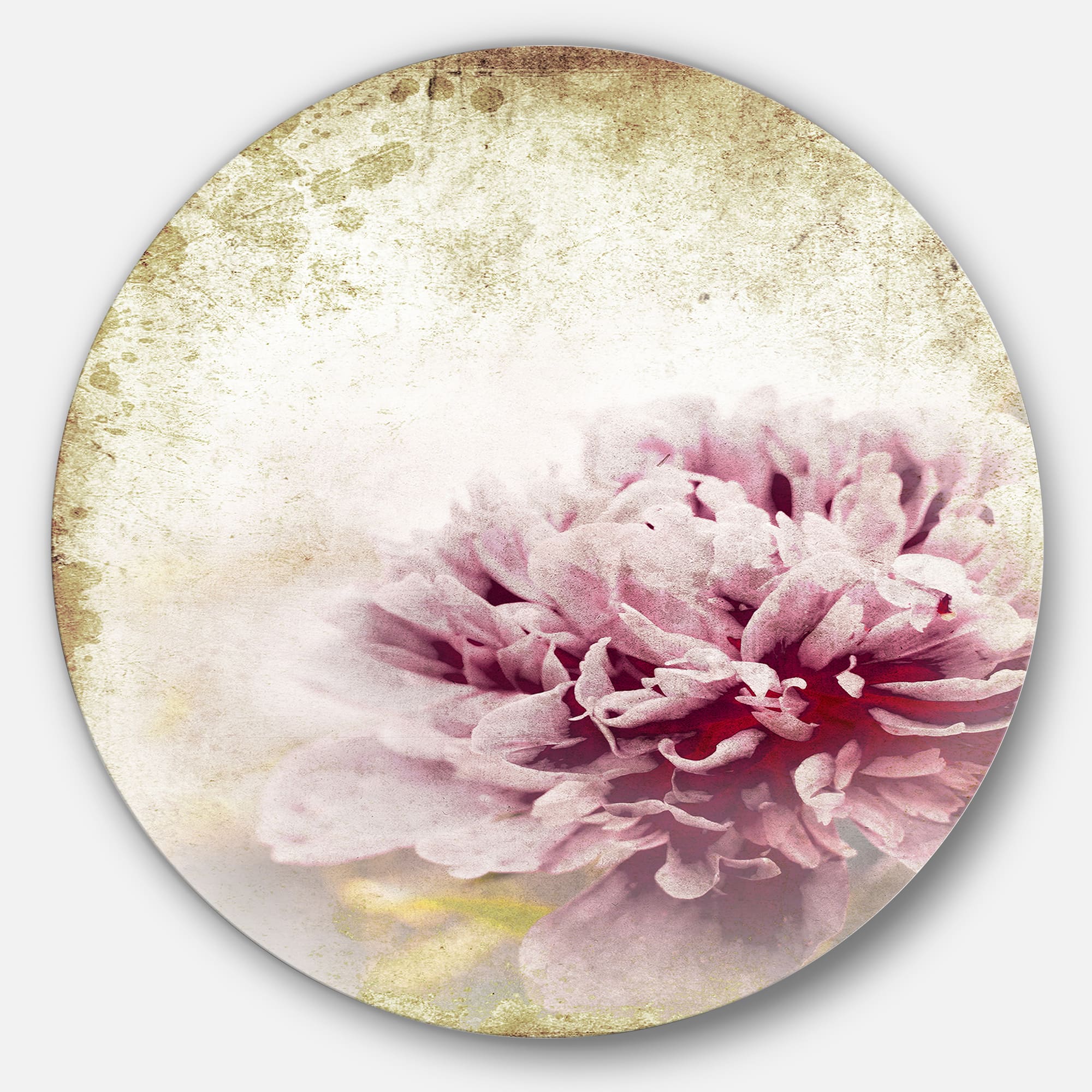 Designart - Pink Peony in Vintage Style' Floral Circle Metal Wall Art