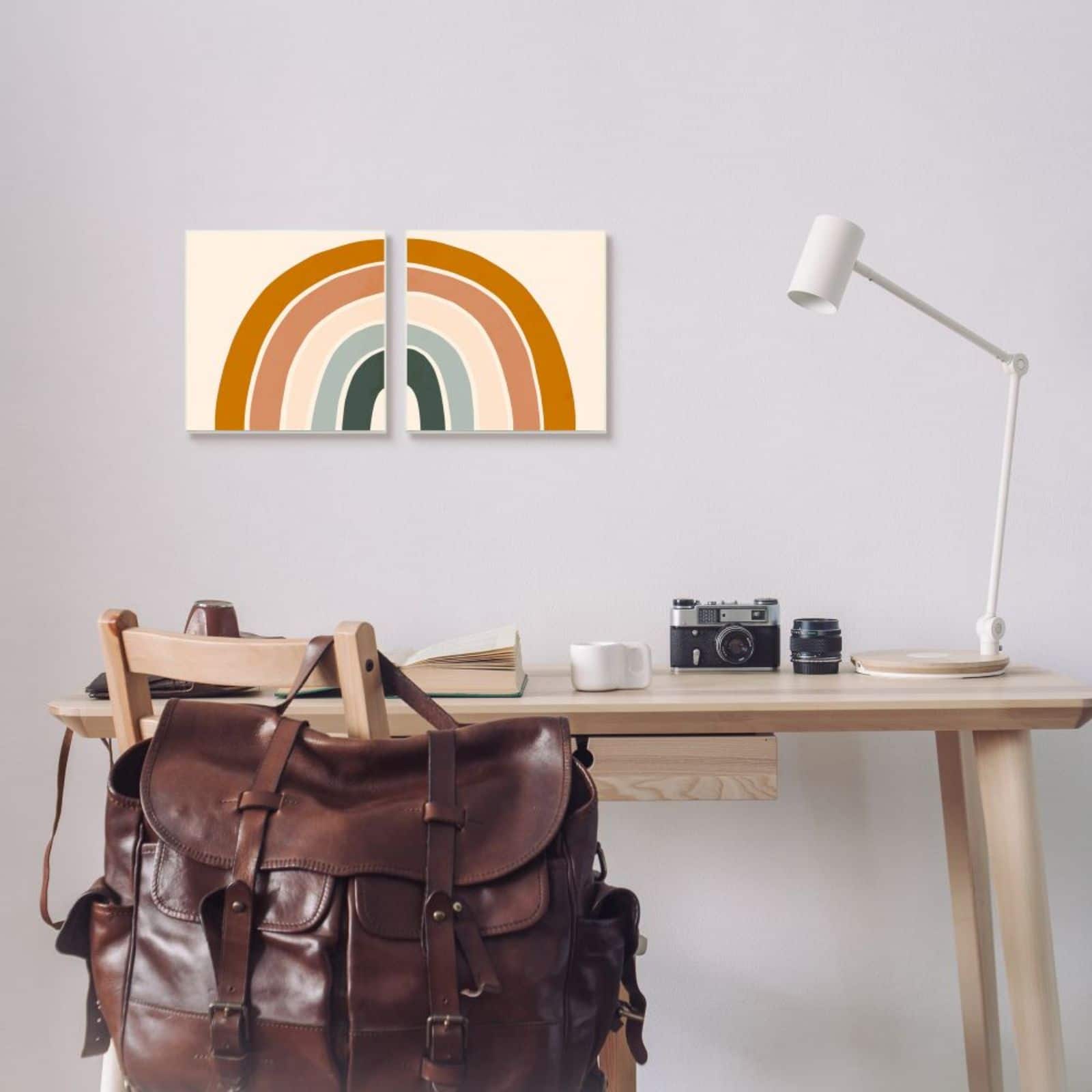 Stupell Industries Asymmetric Warm Earth Toned Retro Rainbow Arches Framed Wall Art Set