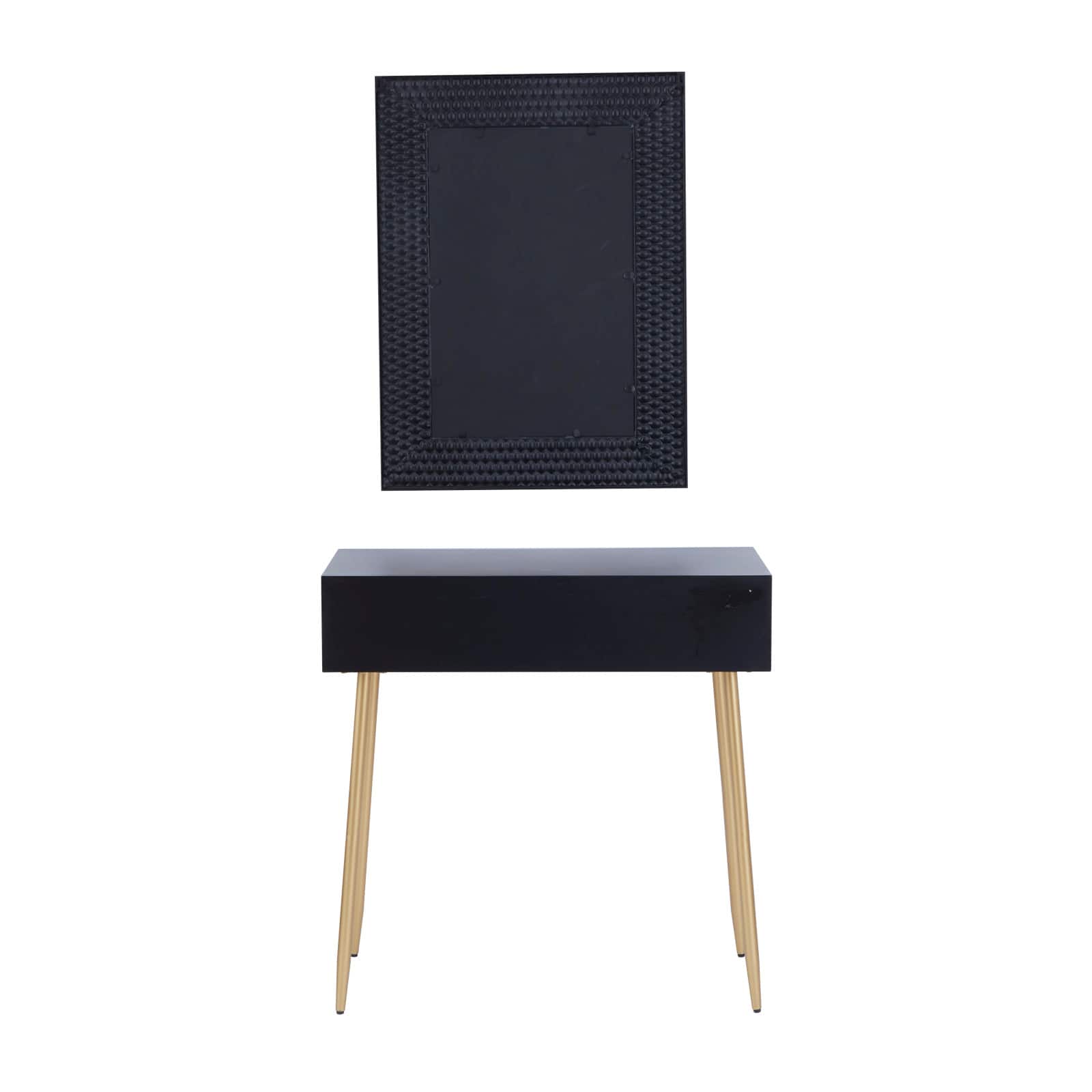 Set of 2" Black Wood Contemporary Console Table with Mirror, 31" x 31" x 16"