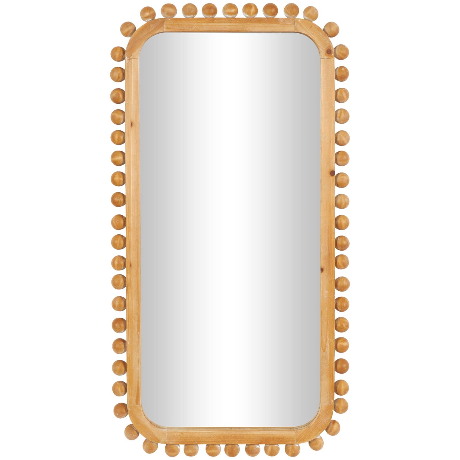 24" x 45" Brown Wood Wall Mirror with Beaded Frame