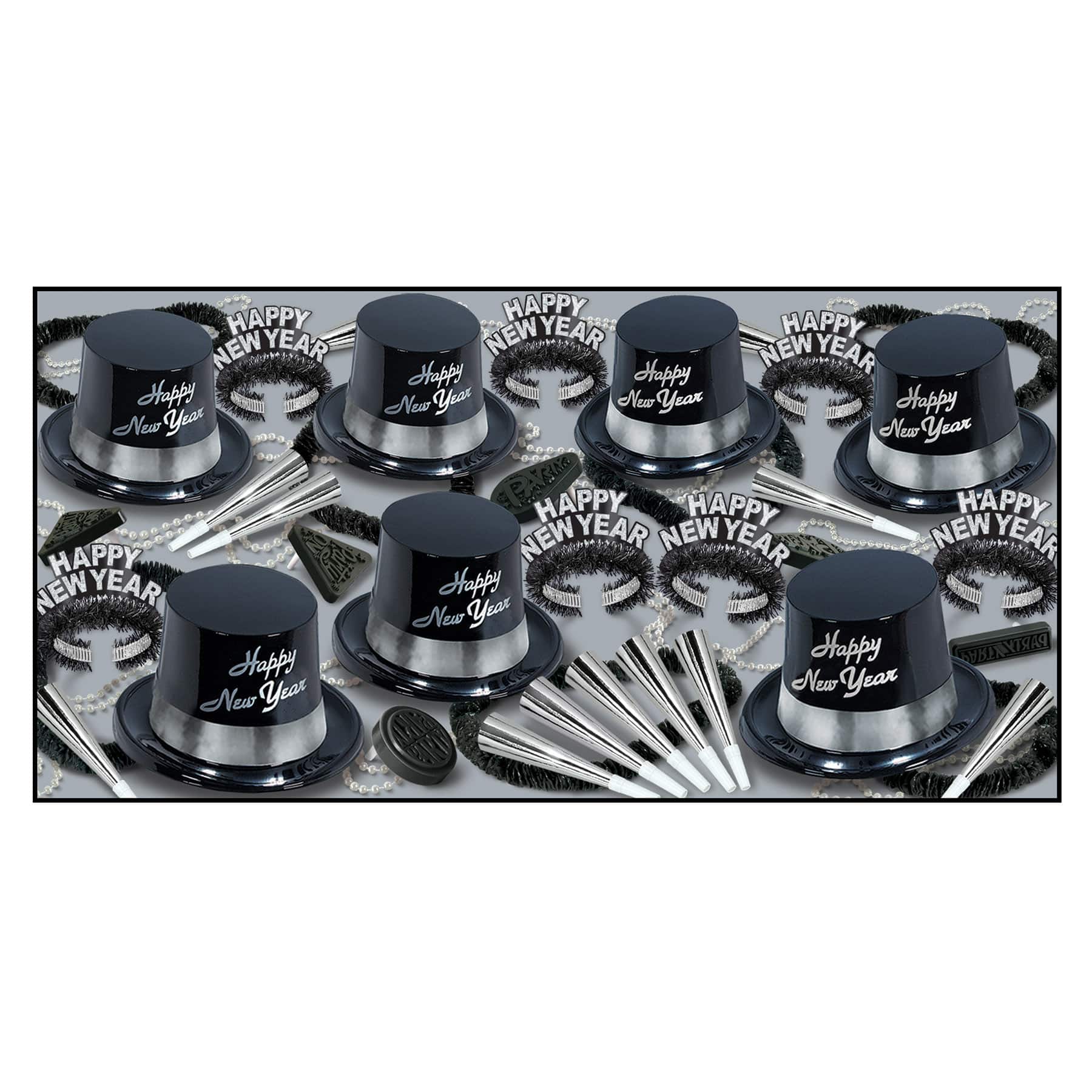 Beistle Black & Silver New Year Legacy Party Favor Kit for 50