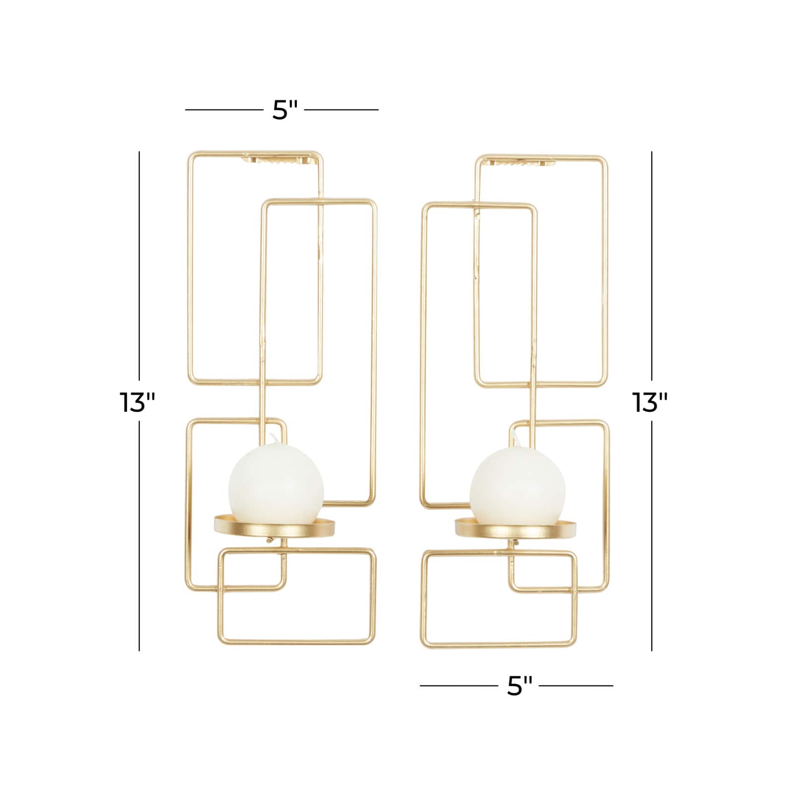 Gold Iron Contemporary Candlestick Holders, 13" x 5" x 4"