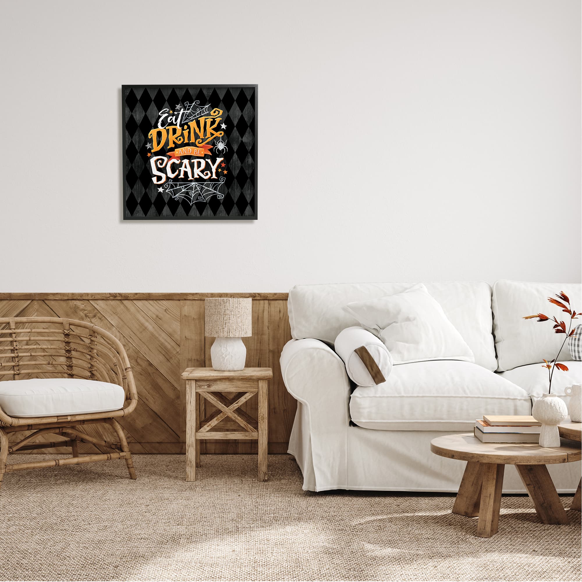 Stupell Industries Eat Drink Be Scary Halloween Pattern Framed Giclee Art