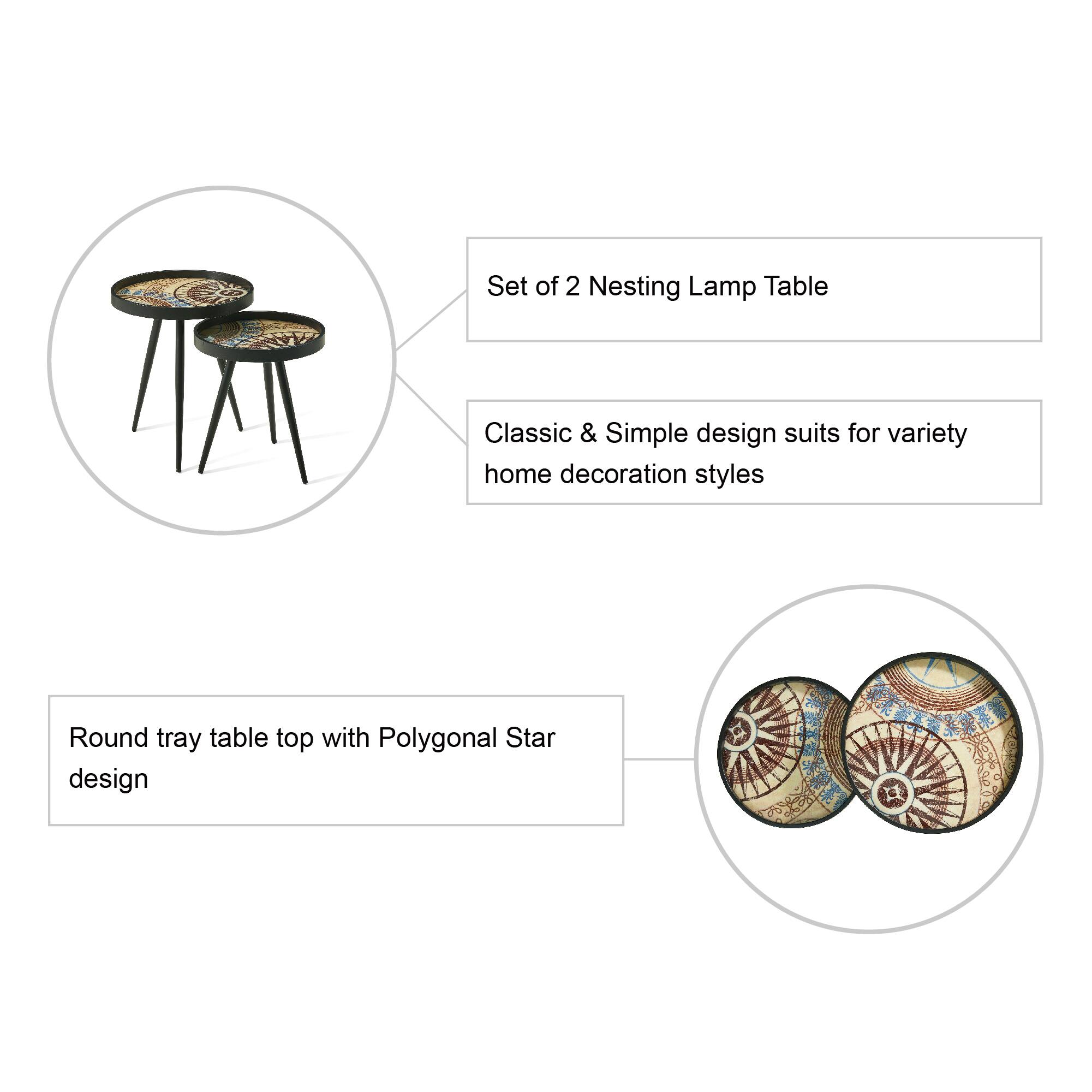 Glitzhome® Nesting Side Table with Polygonal Star Pattern Tray Top Set