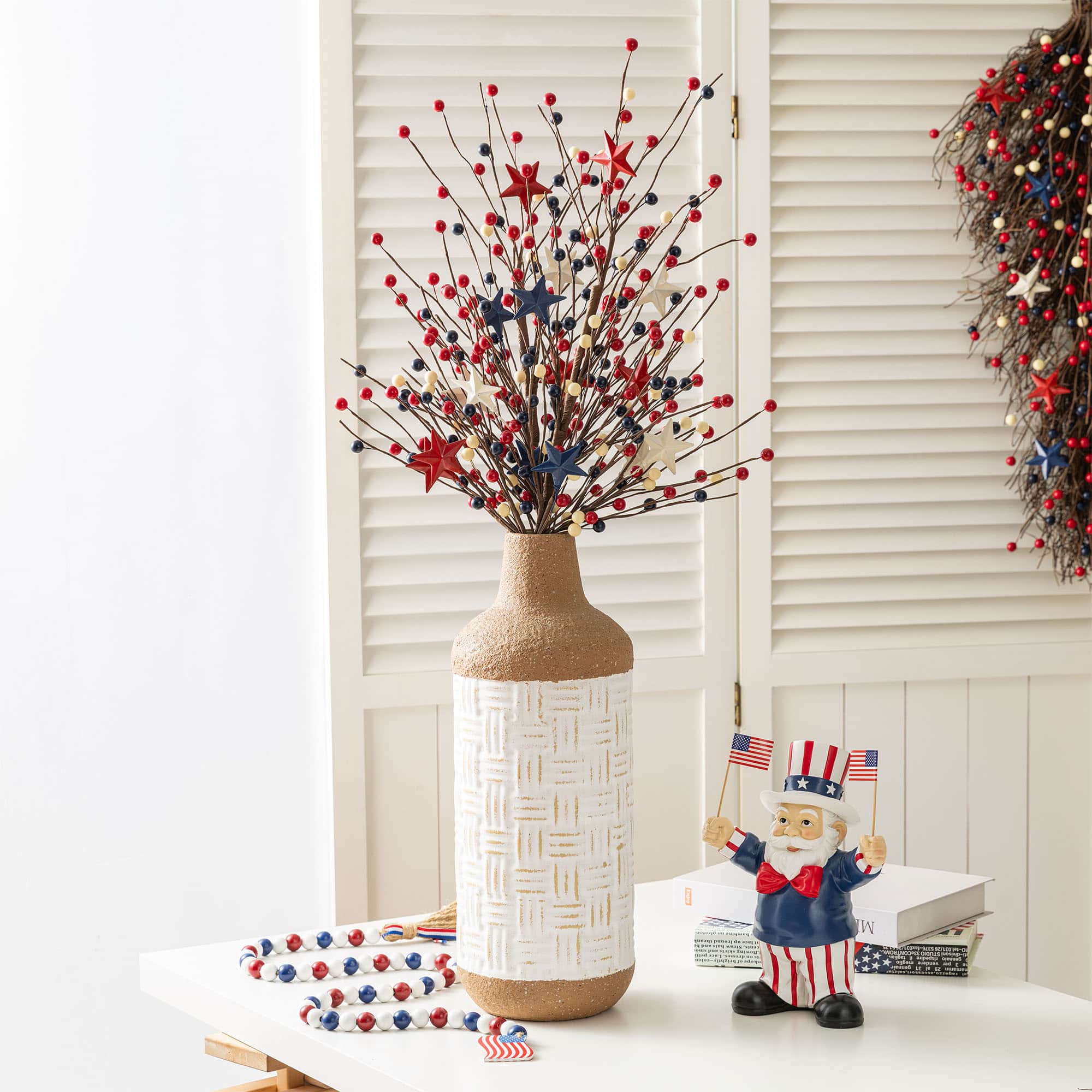 Glitzhome® 28" Set of 2 Patriotic Americana Stars and Berry Garden Picks