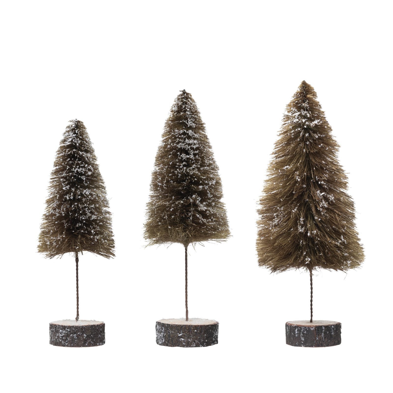 Hello Honey® 15" Sisal Bottle Brush Tree with Wood Slice Base & Snow Finish