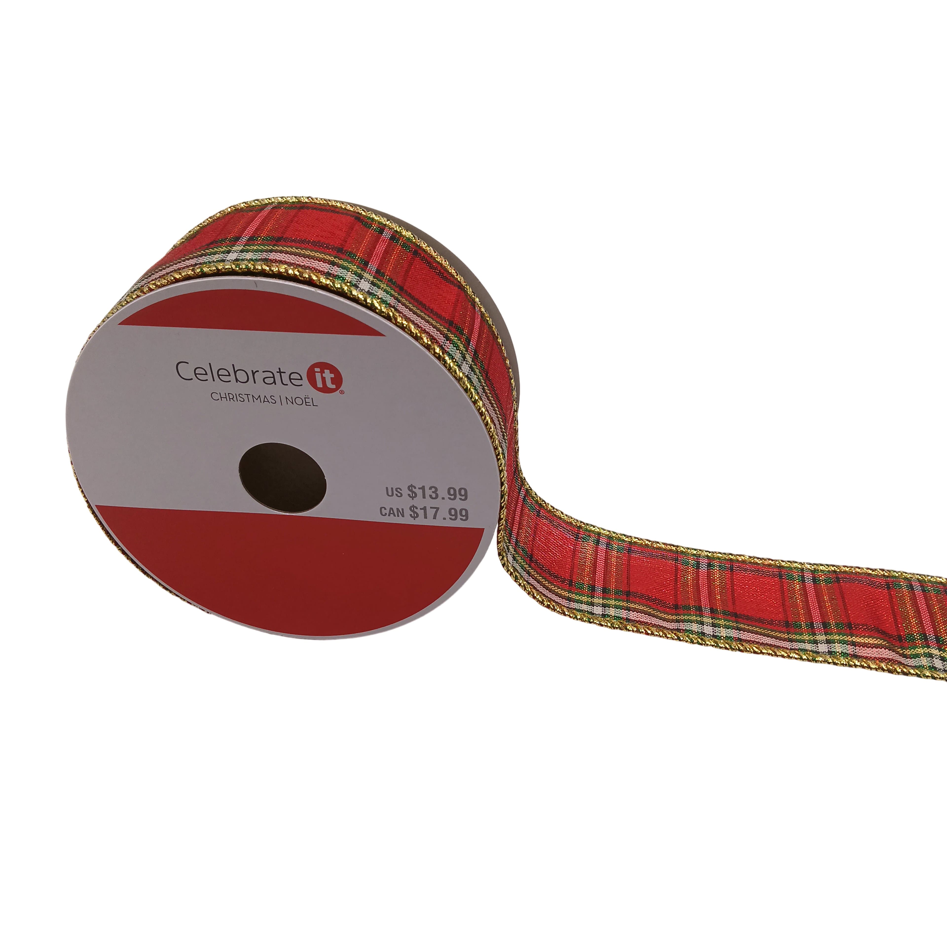 1.5" x 10yd. Red Metallic Tartan Wired Ribbon by Celebrate It®
