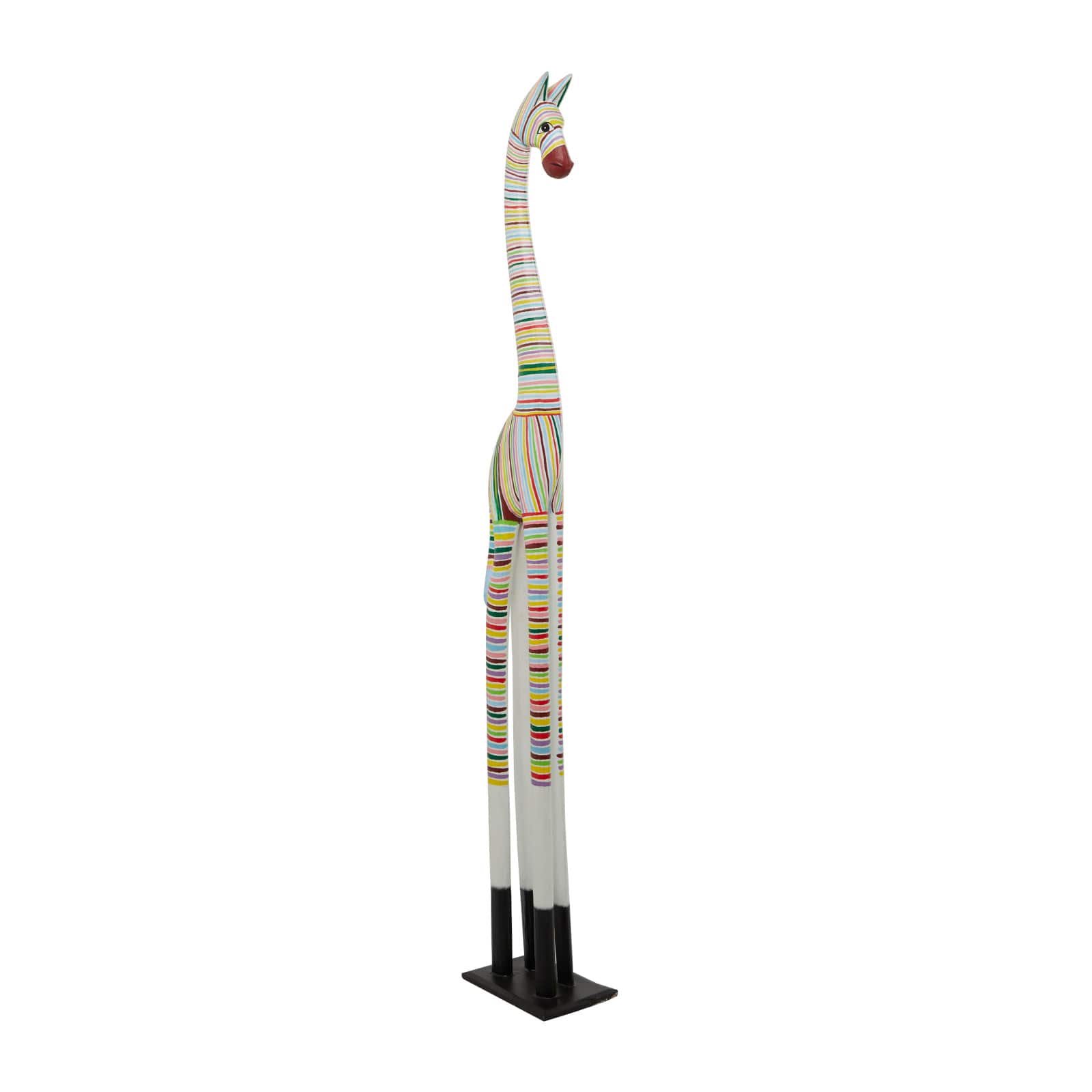 Multi Colored  Wood Bohemian Zebra Sculpture, 10" x 6" x 59"