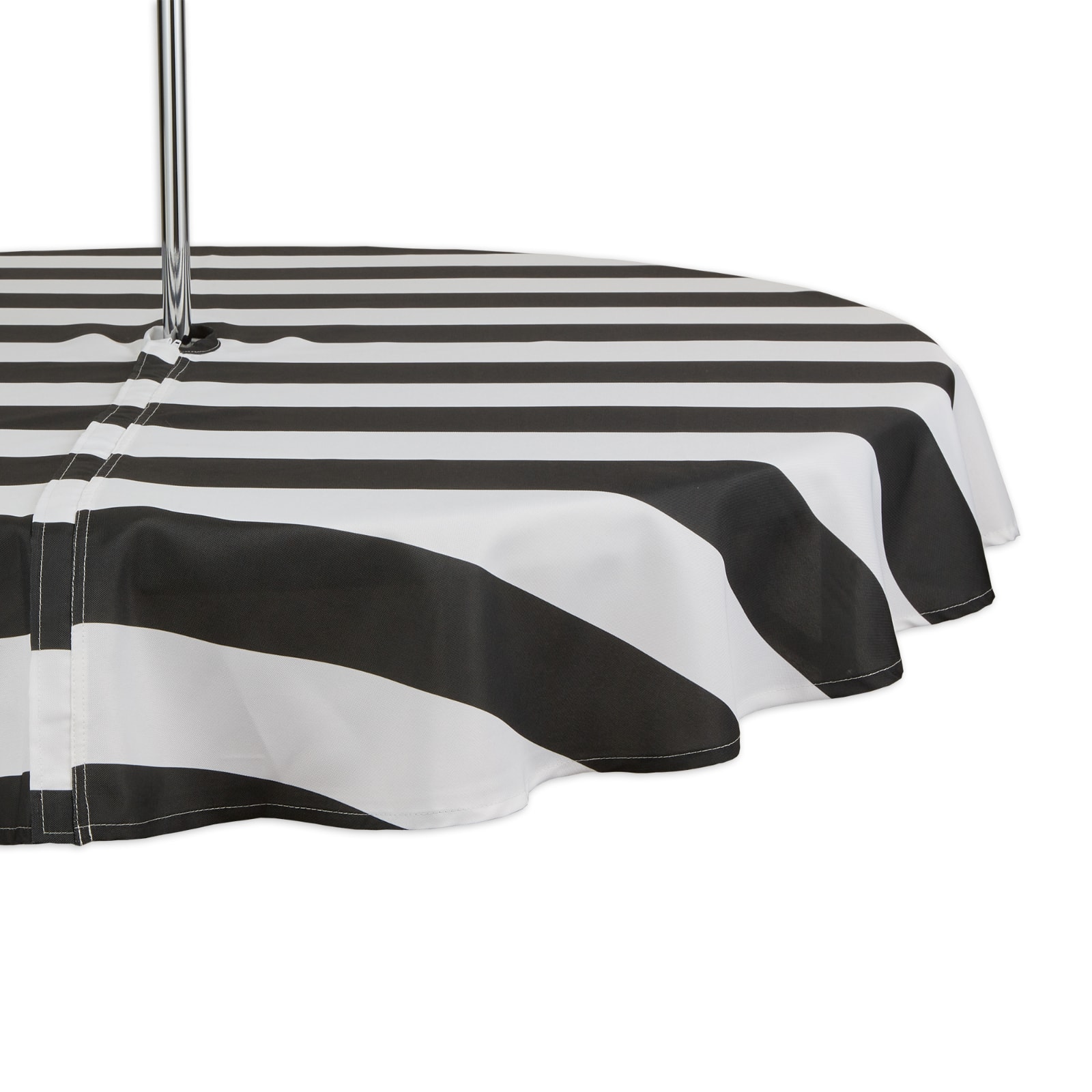 Black Cabana Stripe Print Outdoor Tablecloth with Zipper