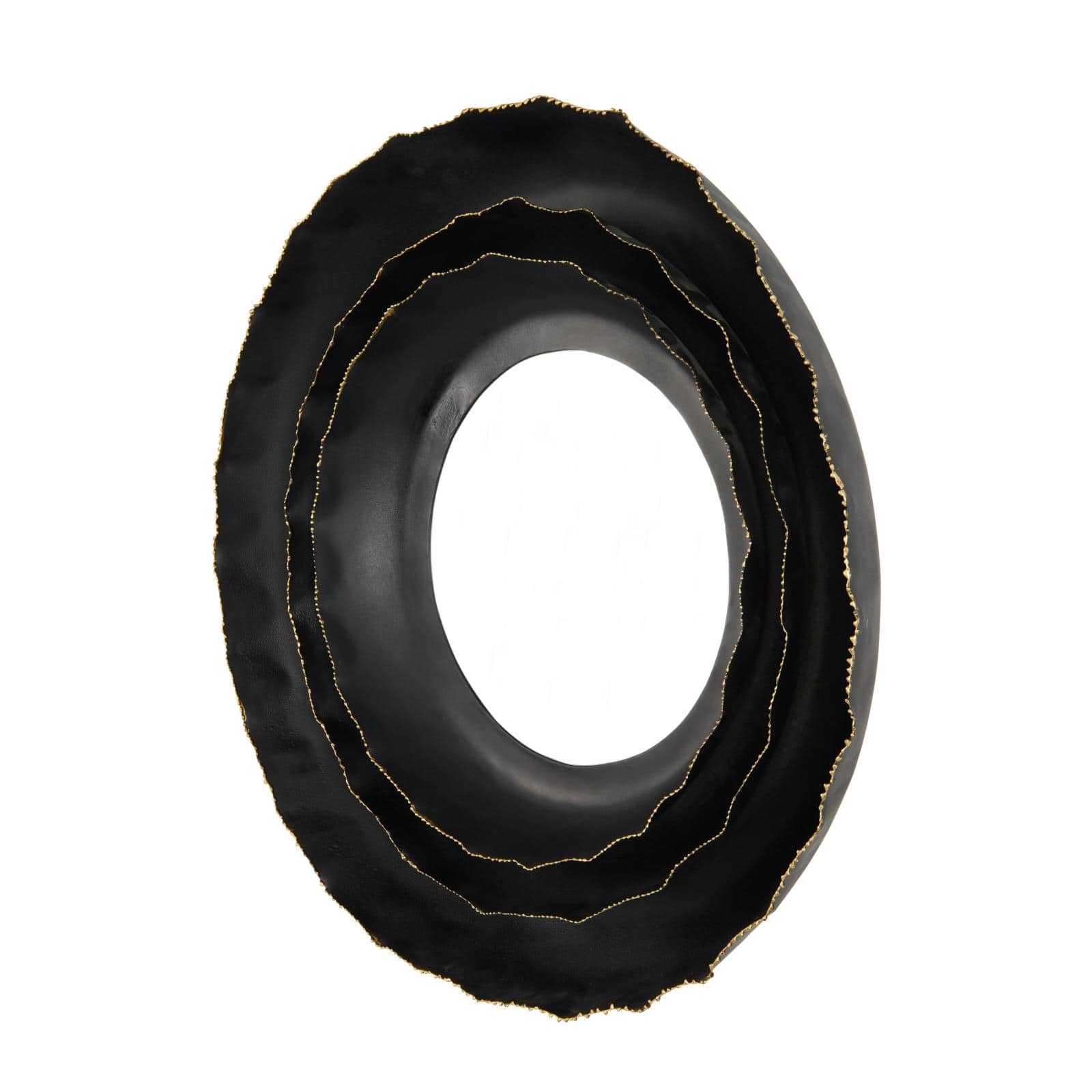 26.75" Black Metal Floral Layered Floral Framed Wall Mirror