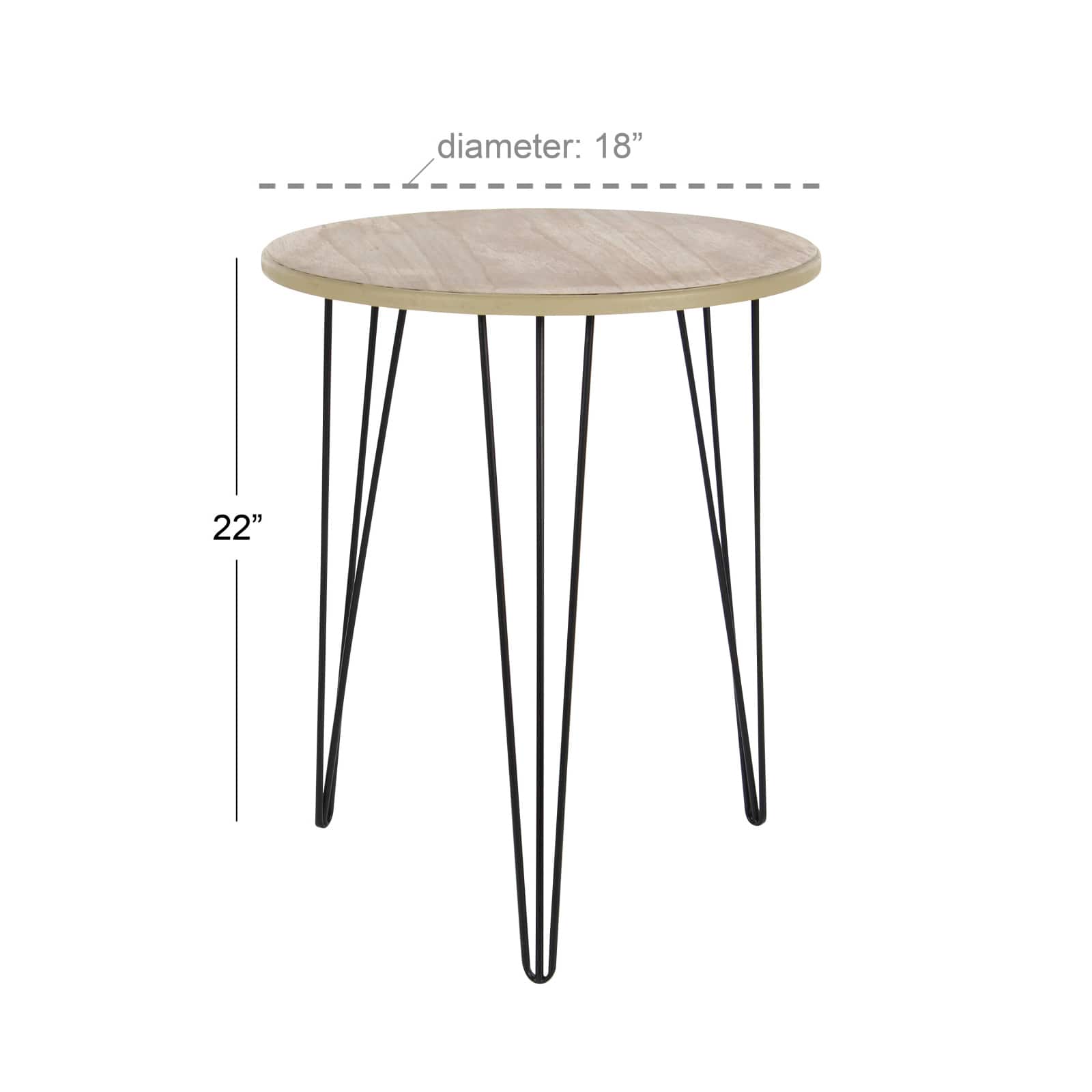 22'' Brown Wood & Black Metal Modern Accent Table