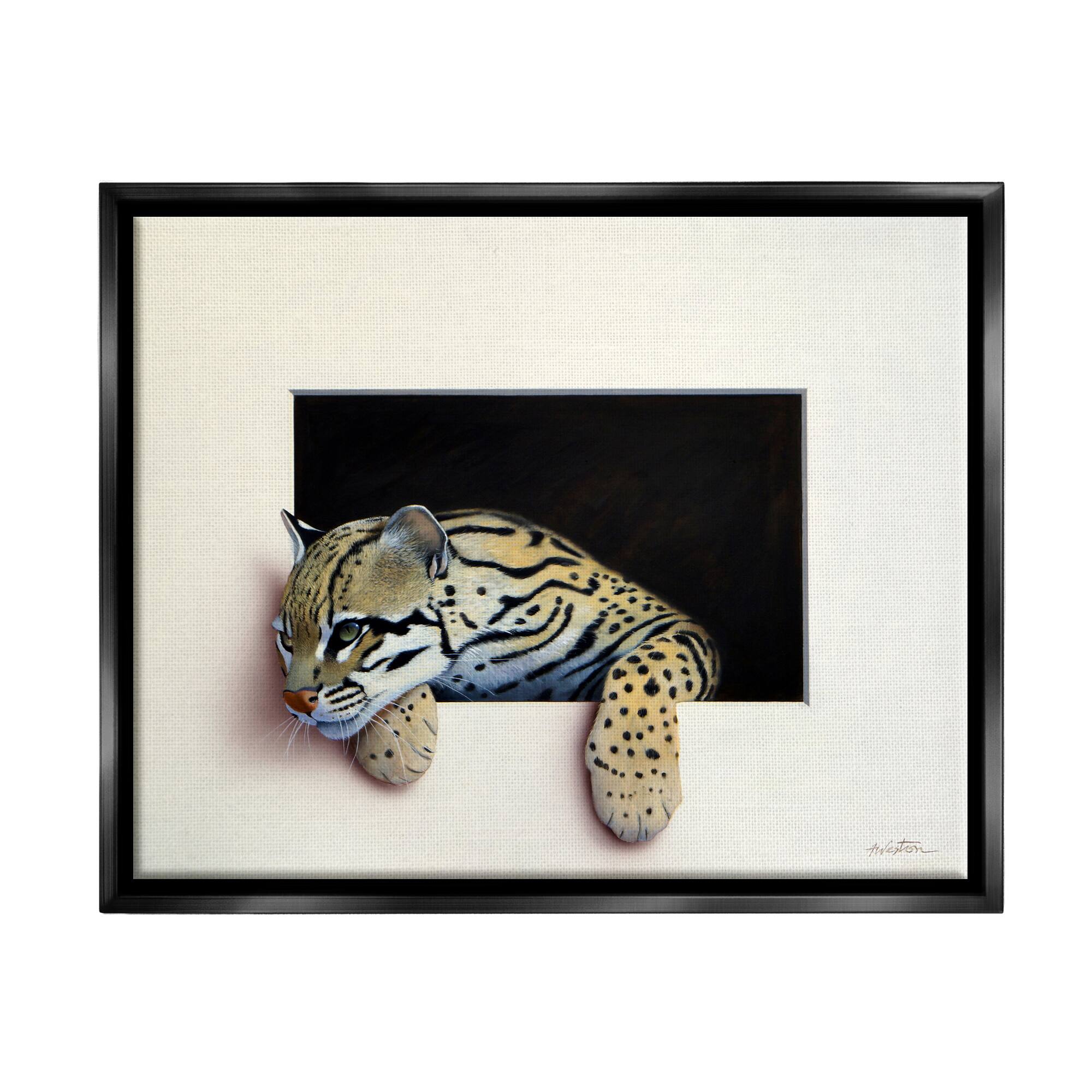 Stupell Industries Wildlife Ocelot Resting Paws Cutout Illusion Framed Floater Canvas Wall Art
