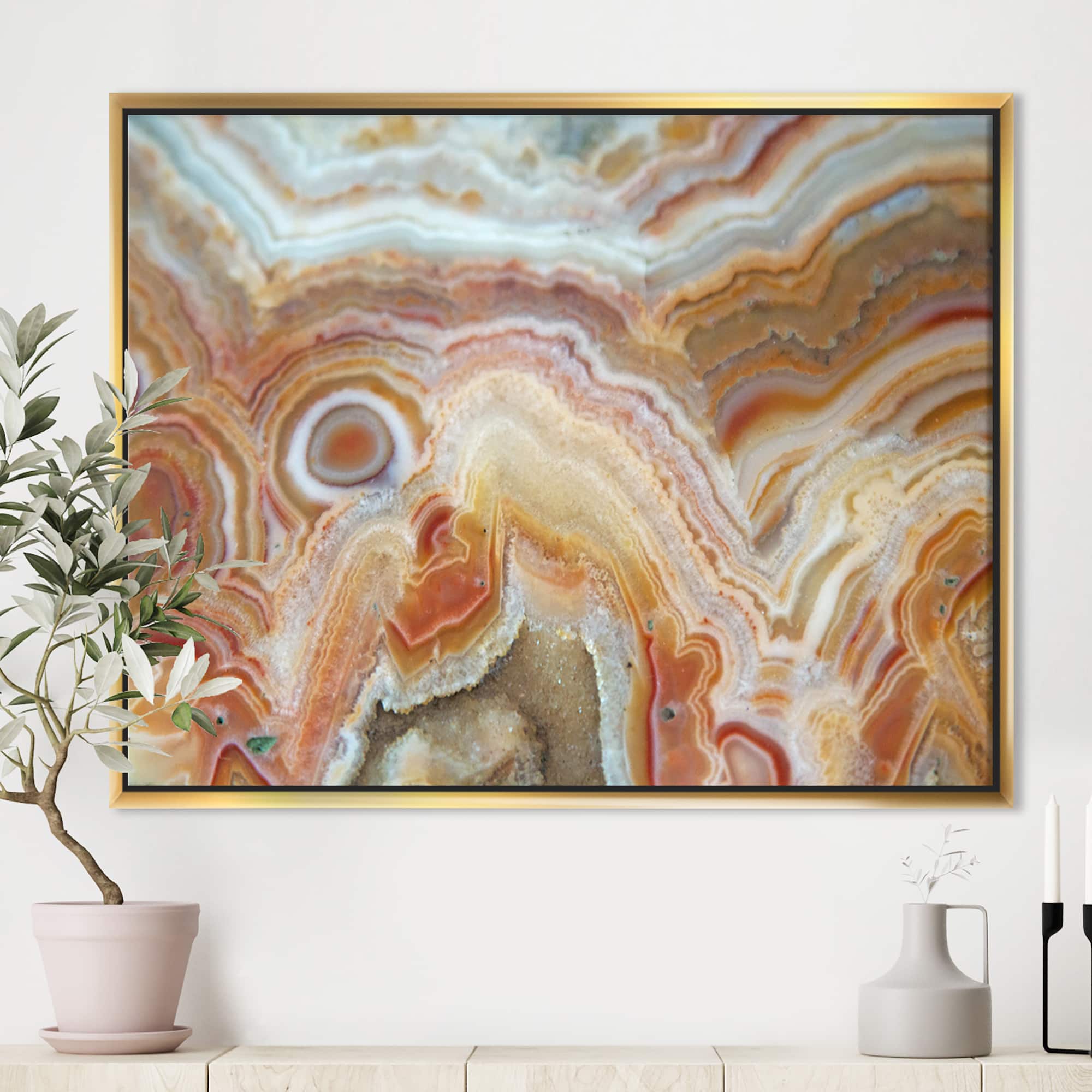 Designart - Strips and Ovals on Agate - Abstract Framed Canvas Wall Art Print