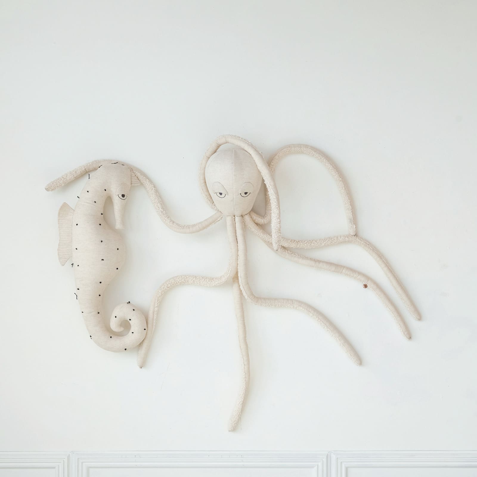 Hello Honey® White Cotton & Linen Seahorse-Shaped Pillow