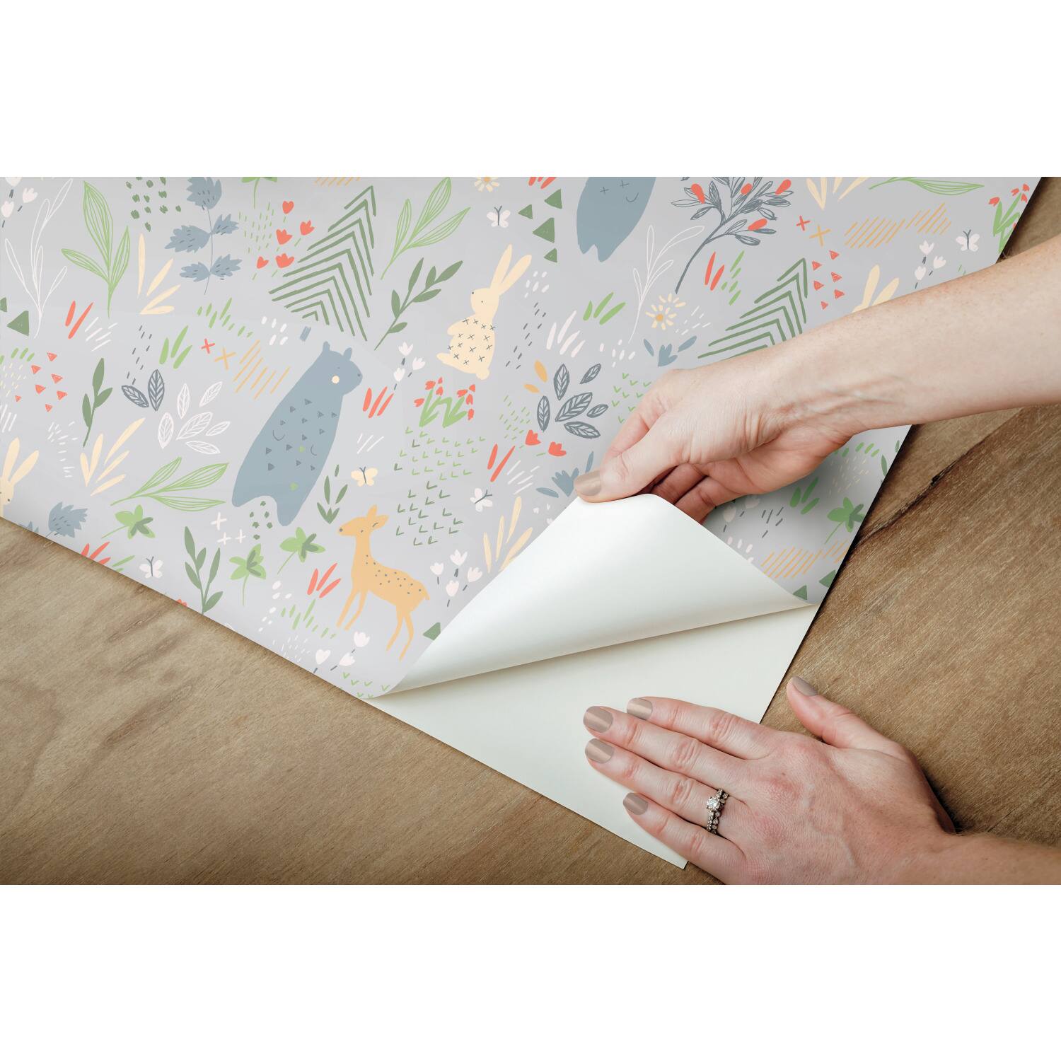 RoomMates Light Gray Spring Forest Pals Peel & Stick Wallpaper
