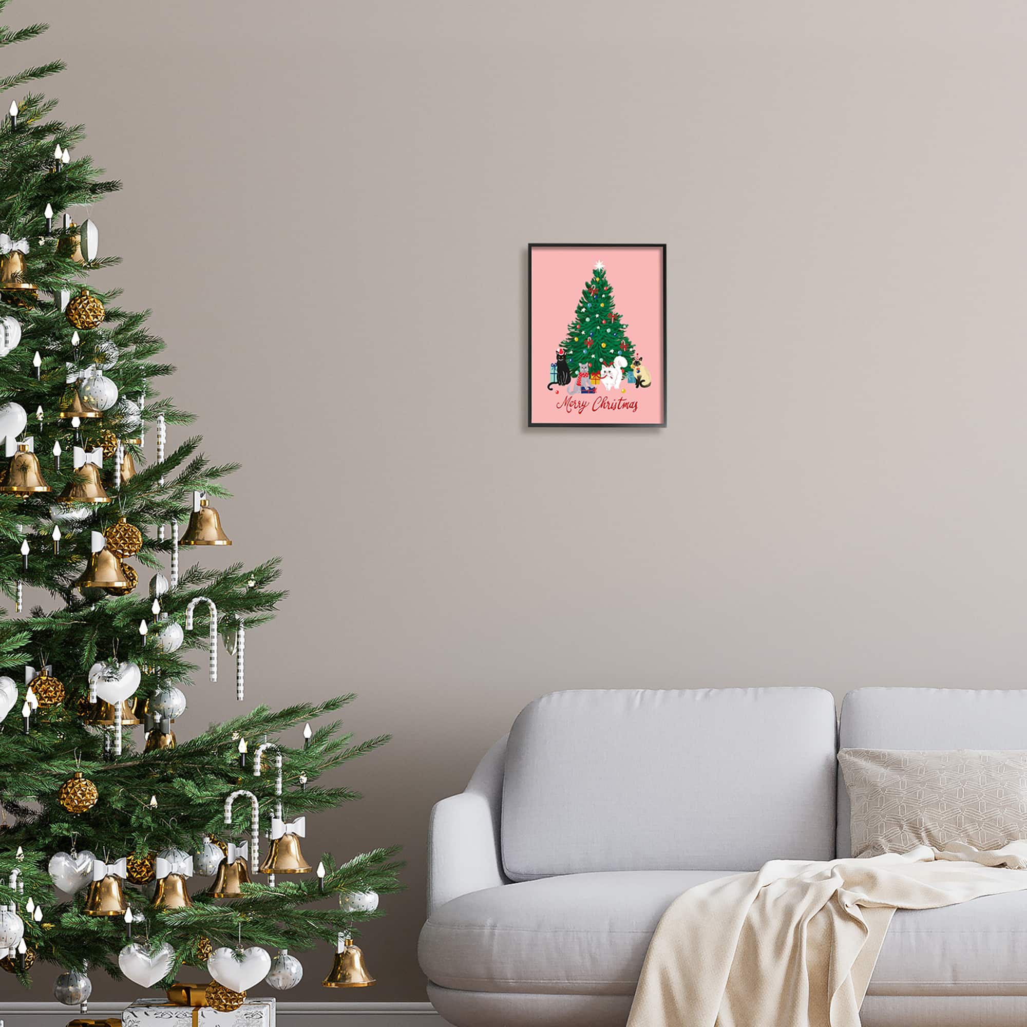 Stupell Industries Merry Christmas Holiday Cats Framed Giclee Art