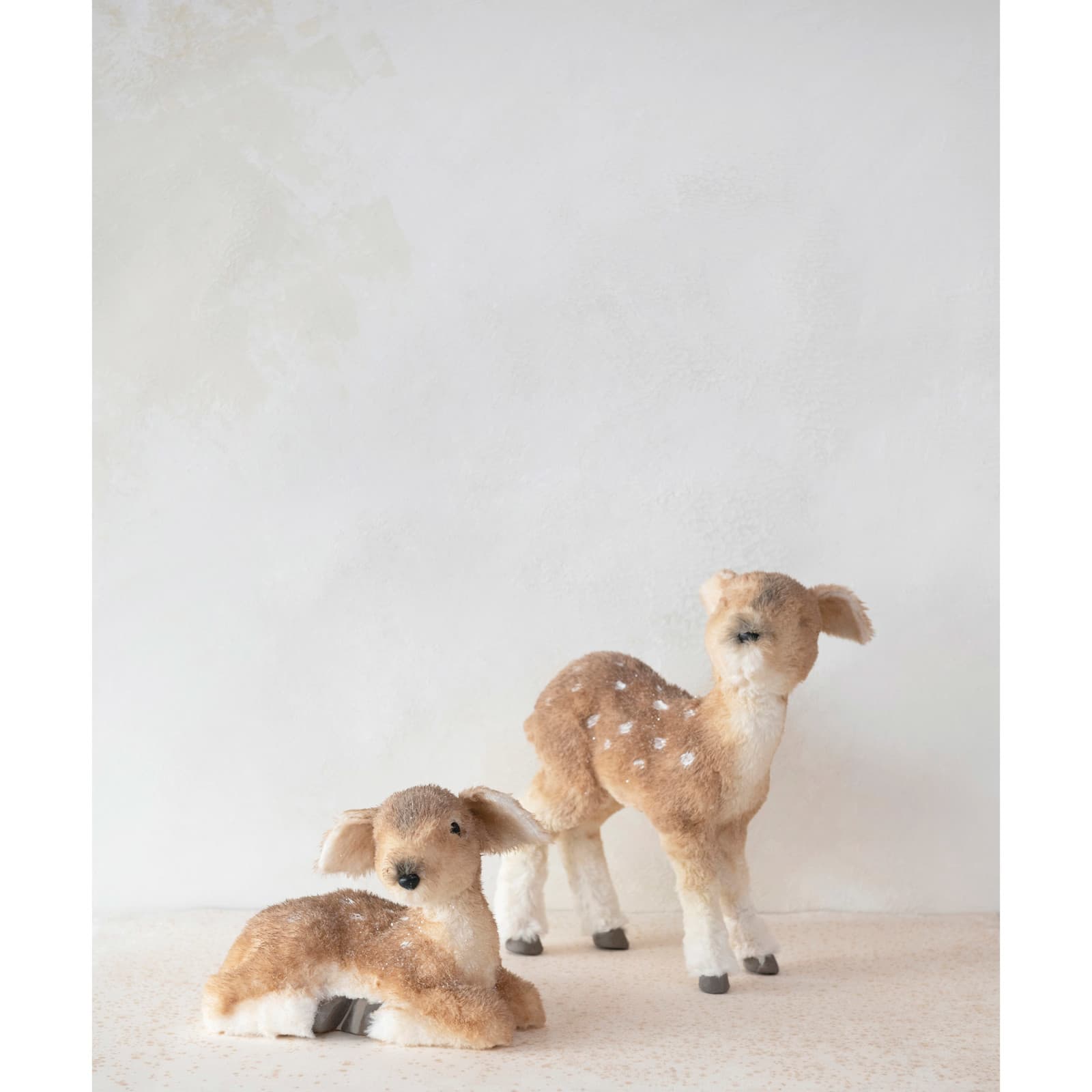 Hello Honey® 12.25" Tan & White Faux Fur Standing Fawn with Glitter