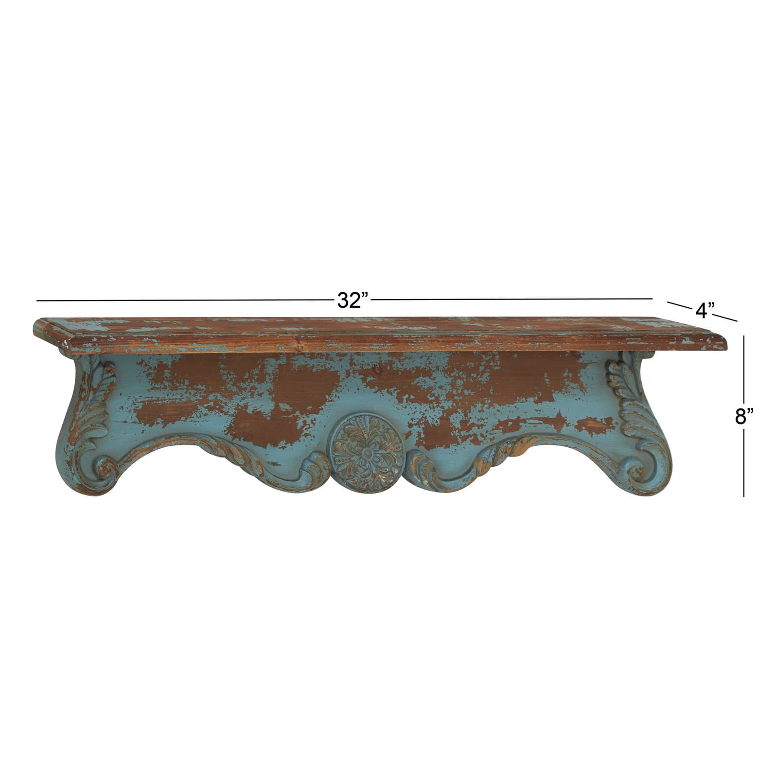 32" Blue Wood Rustic Wall Shelf