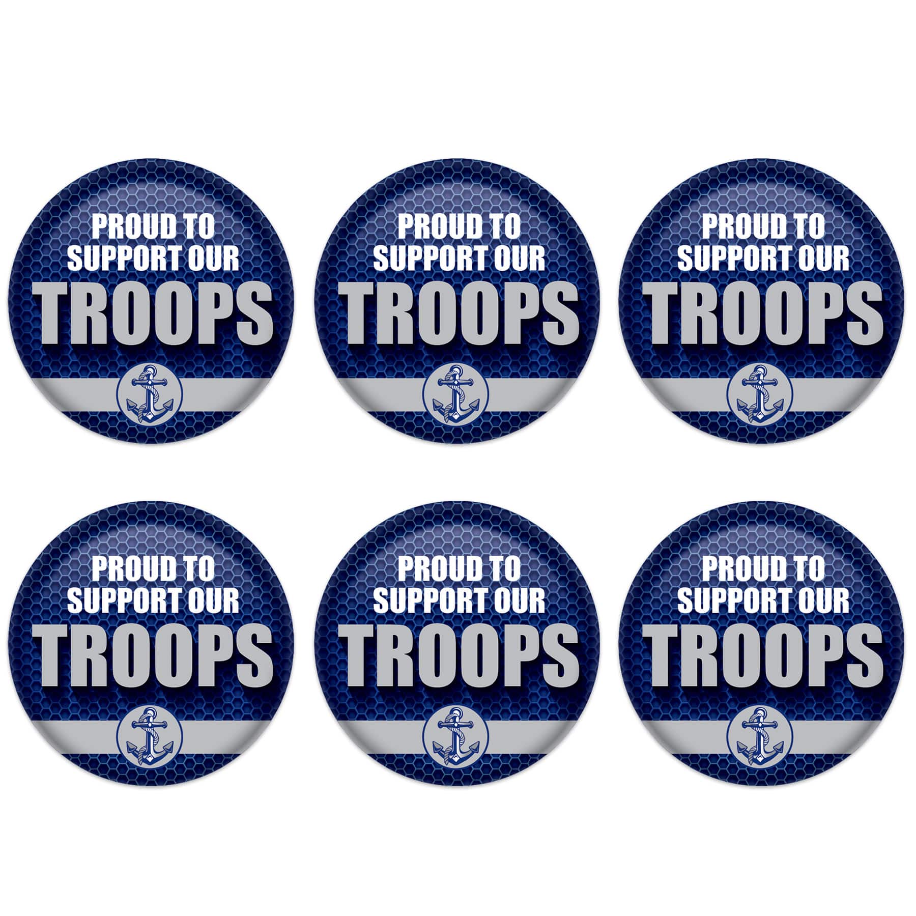 Beistle 2" Blue Proud To Support Our Troops Buttons, 6ct.