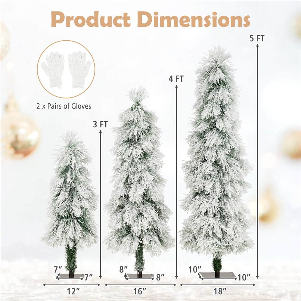 3ft., 4ft., 5ft. Pre-Lit Snow-Pressed Artificial Christmas Tree Set, Warm White LED Lights
