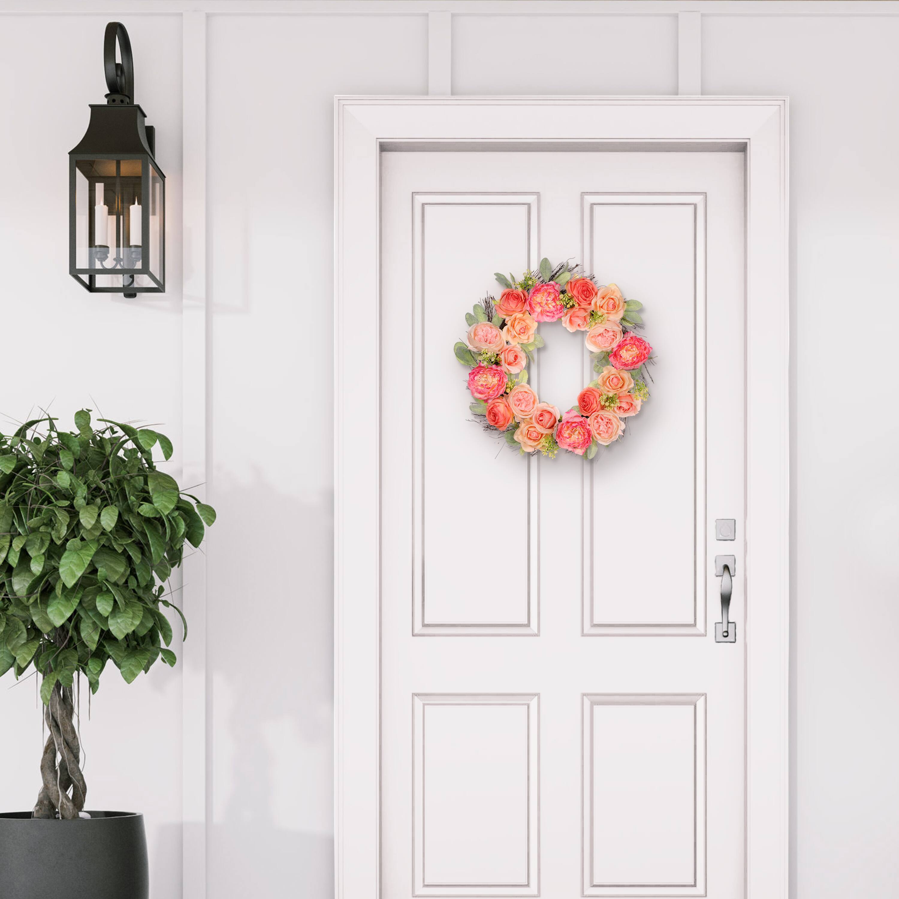 24" Spring Peach & Pink Peony & Rose Wreath