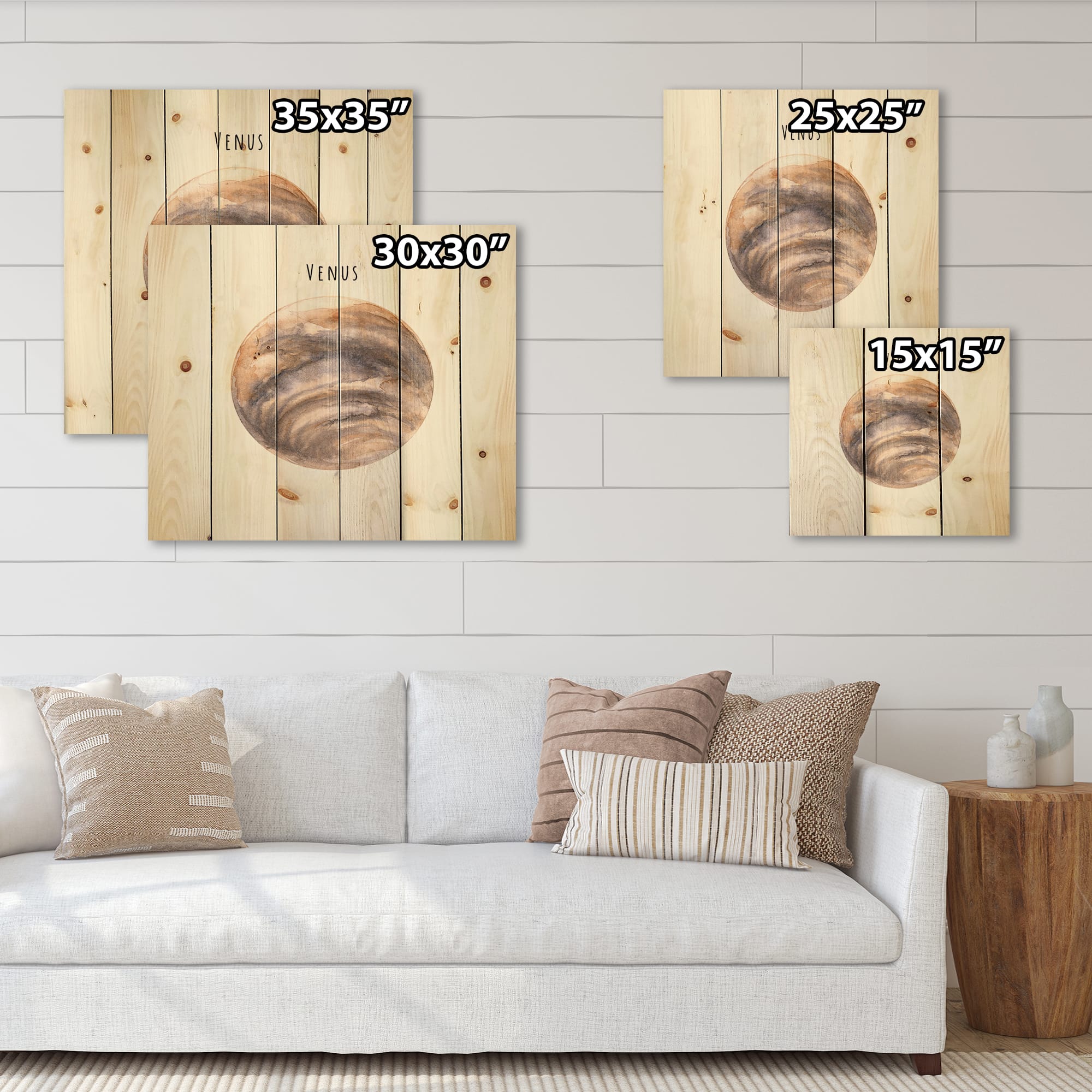 Designart - Planet Venus - Bohemian & Eclectic Print on Natural Pine Wood