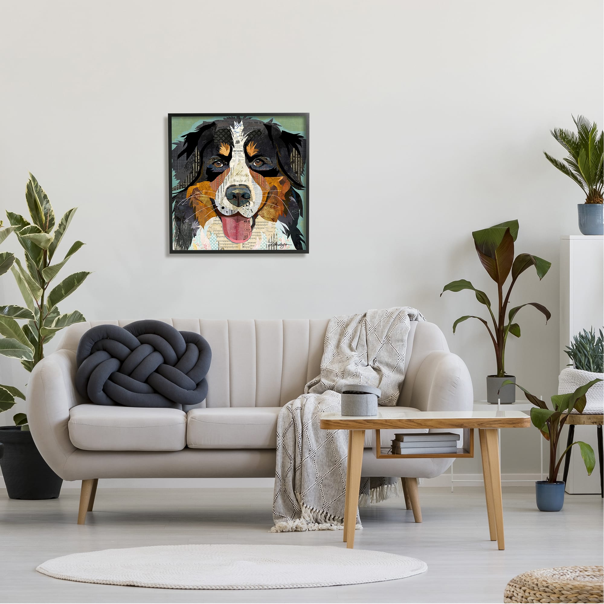 Stupell Industries Bernese Mountain Dog Ephemera Collage Framed Giclee Art