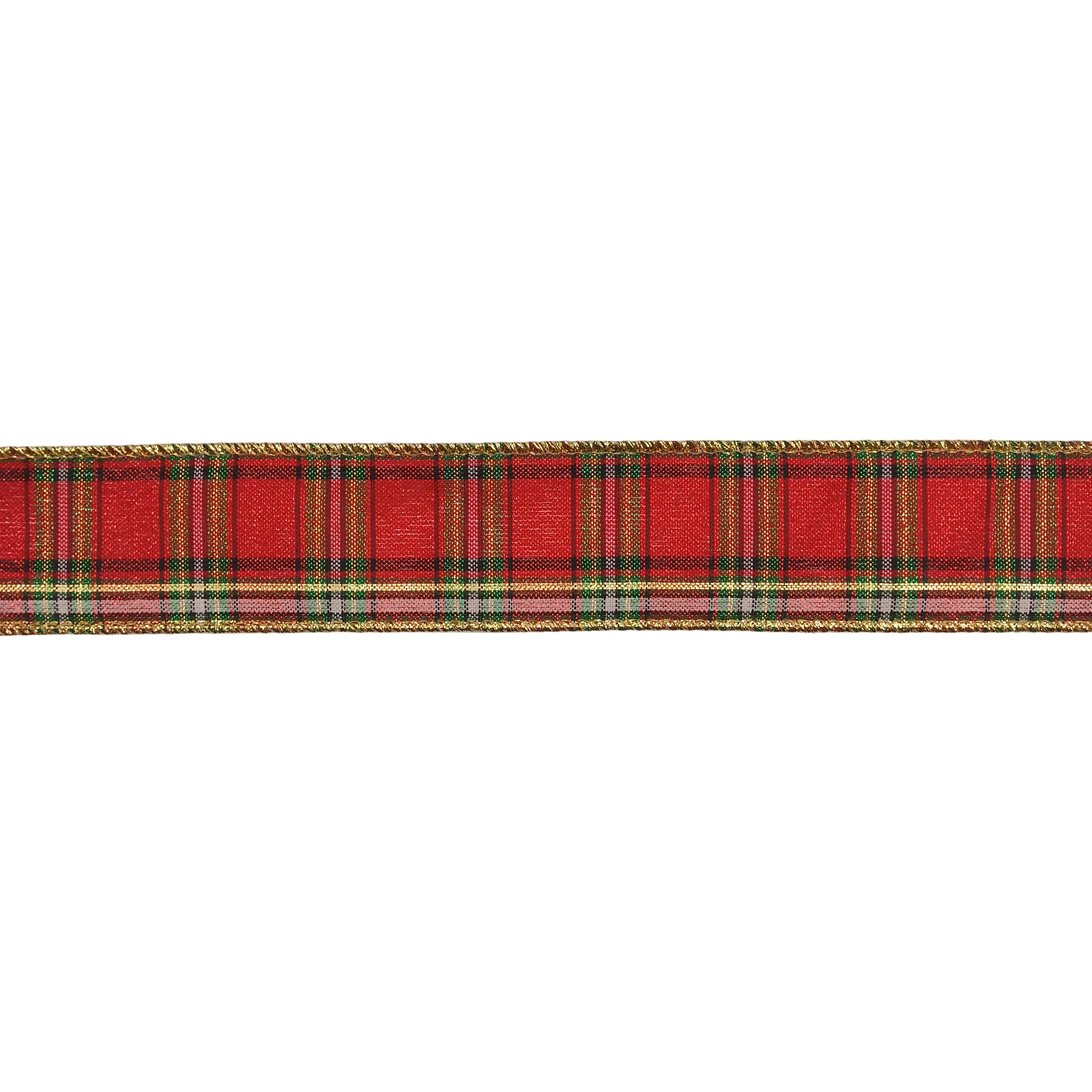 1.5" x 10yd. Red Metallic Tartan Wired Ribbon by Celebrate It®