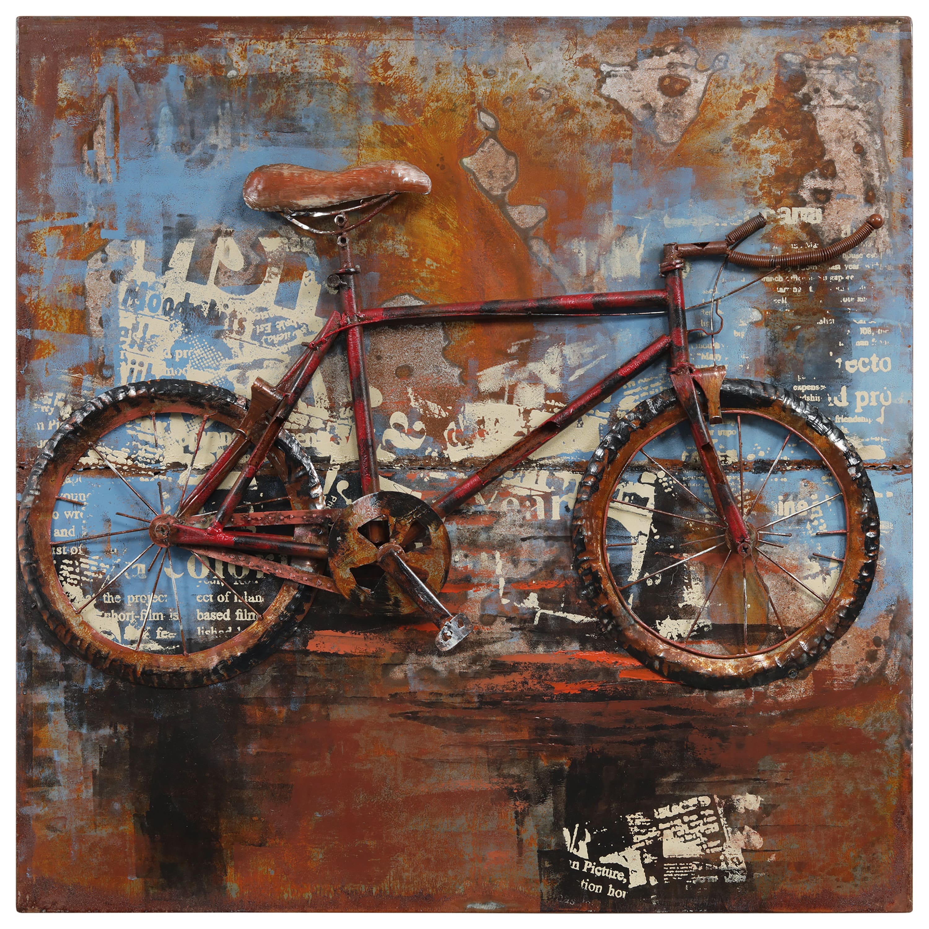 Empire Art Direct 32" x 32" Biking Mixed Media 3D Iron Hand Painted Dimensional Wall Sculpture