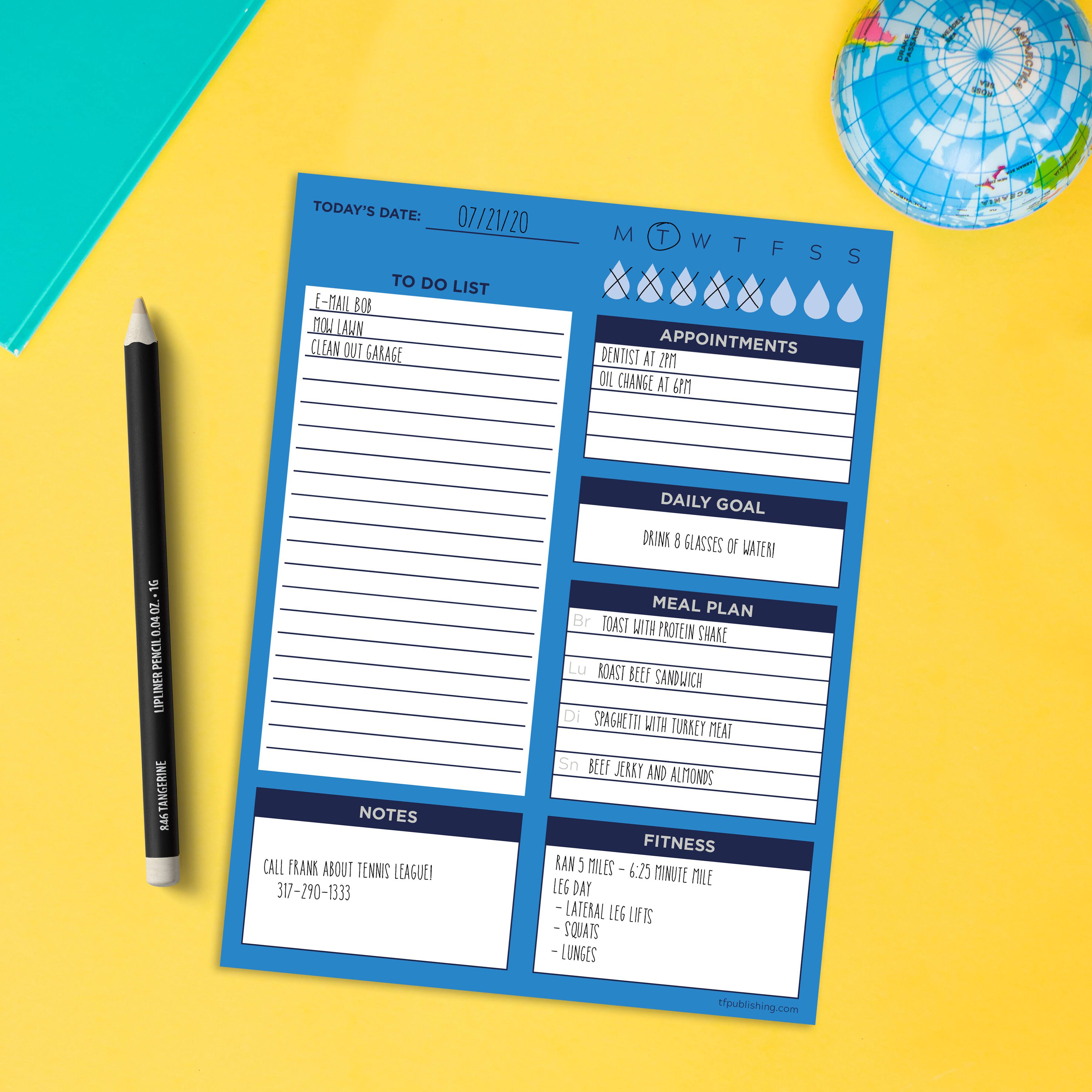 TF Publishing Bright Blue Day Daily Task Pad
