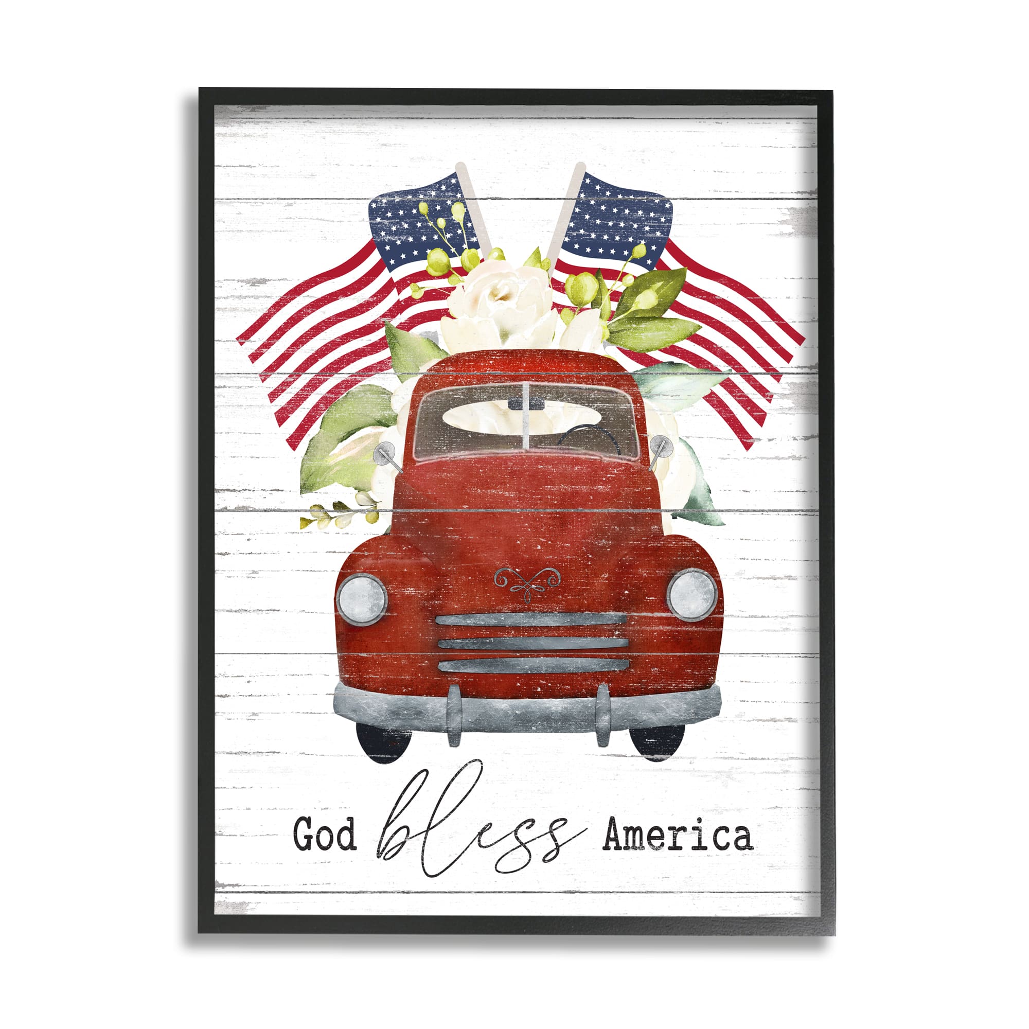 Stupell Industries God Bless America Red Truck Wall Art in Frame